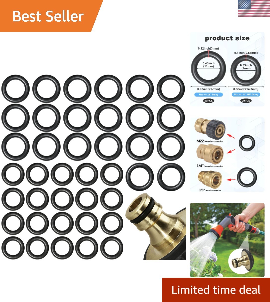 O-Rings for Pressure Washers – 20 pcs Each of 1/4″ & 3/8″ Sizes