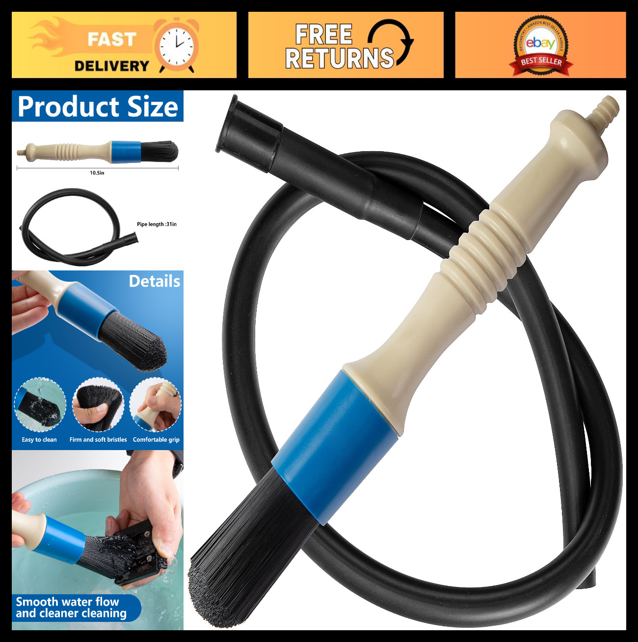 31″ Hose Parts Washer Brush – Durable Flow-Through Cleaning Tool for Auto Parts