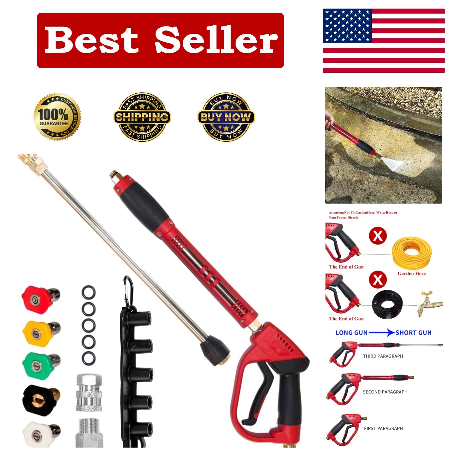 Heavy-Duty 5000 PSI Pressure Washer Gun with Wand & 5 Interchangeable Nozzles