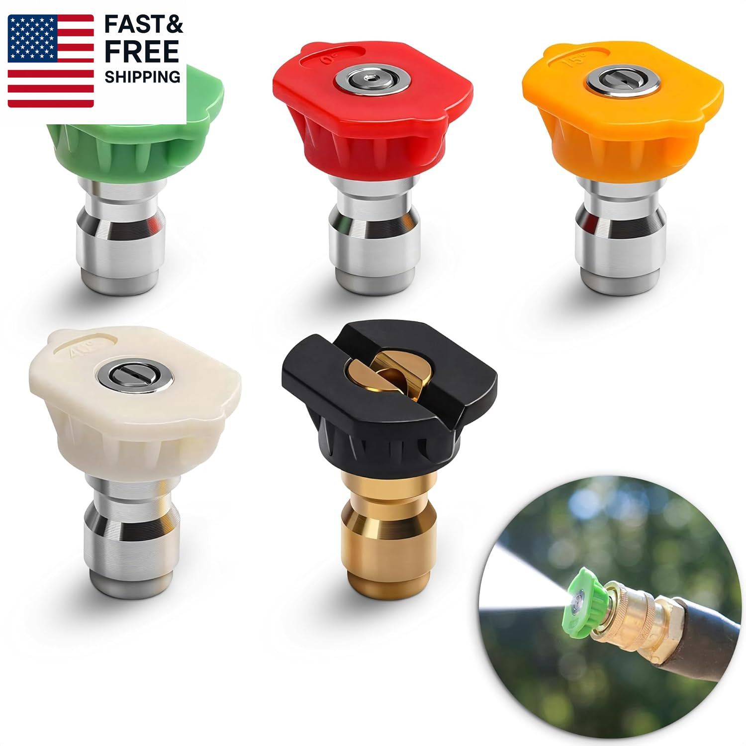 5PCS Pressure Washer Nozzle Tips – 1/4″ Quick Connect, 2700 PSI Spray Nozzles