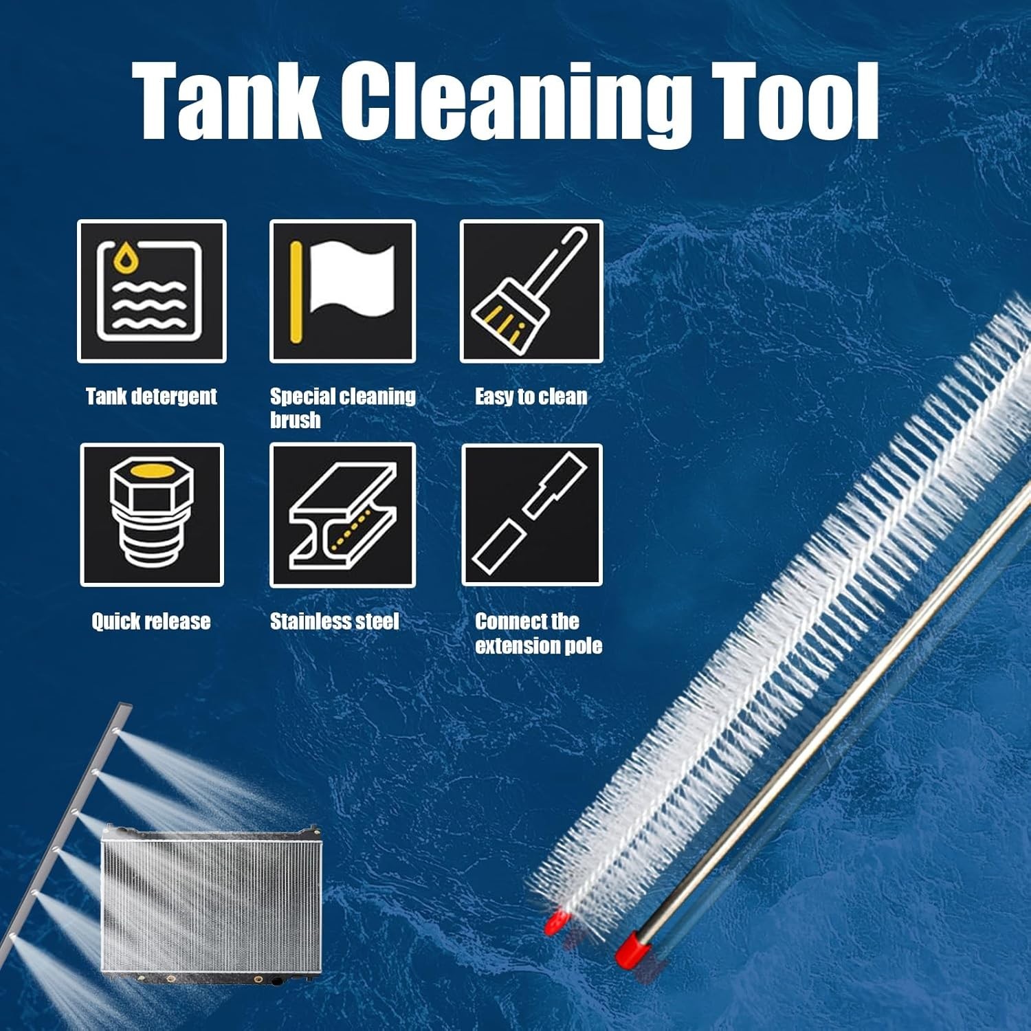 40″ Pressure Washer Wand Radiator Cleaning Flush Tool 6 Nozzles Brush Stainless