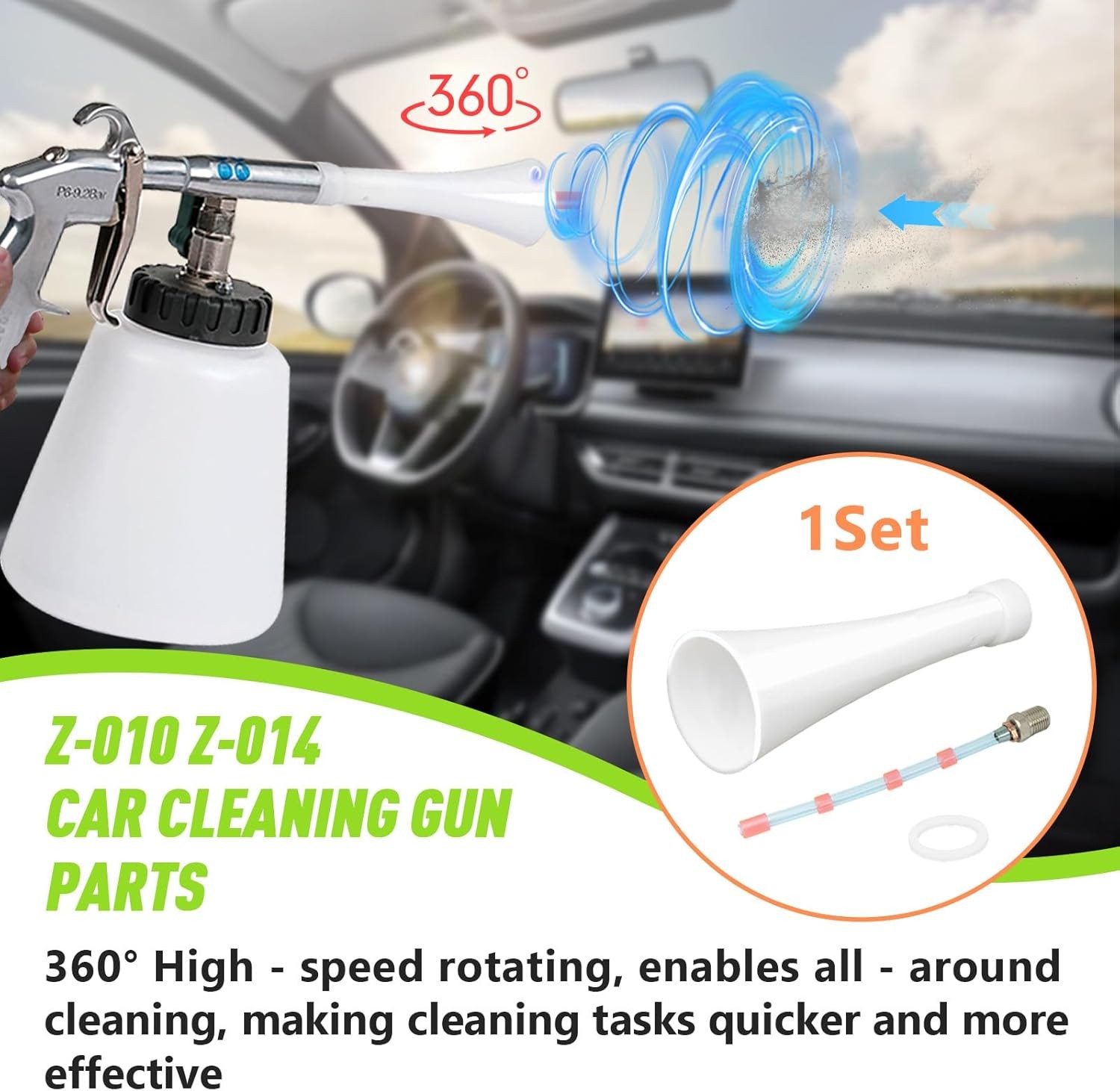 Car Cleaning Tool Kit, Fit for Gun Z-010 & Z-014, Shaped Nozzle Replacement Gun