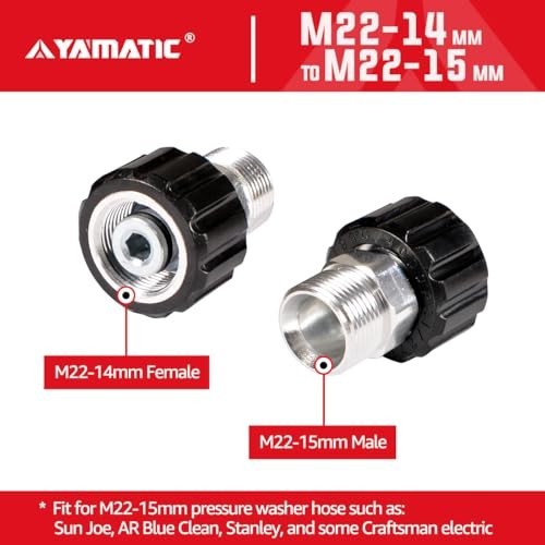 Pressure Washer Adapter M22-14mm Female to M22-15mm Male Fitting, 4000 PSI