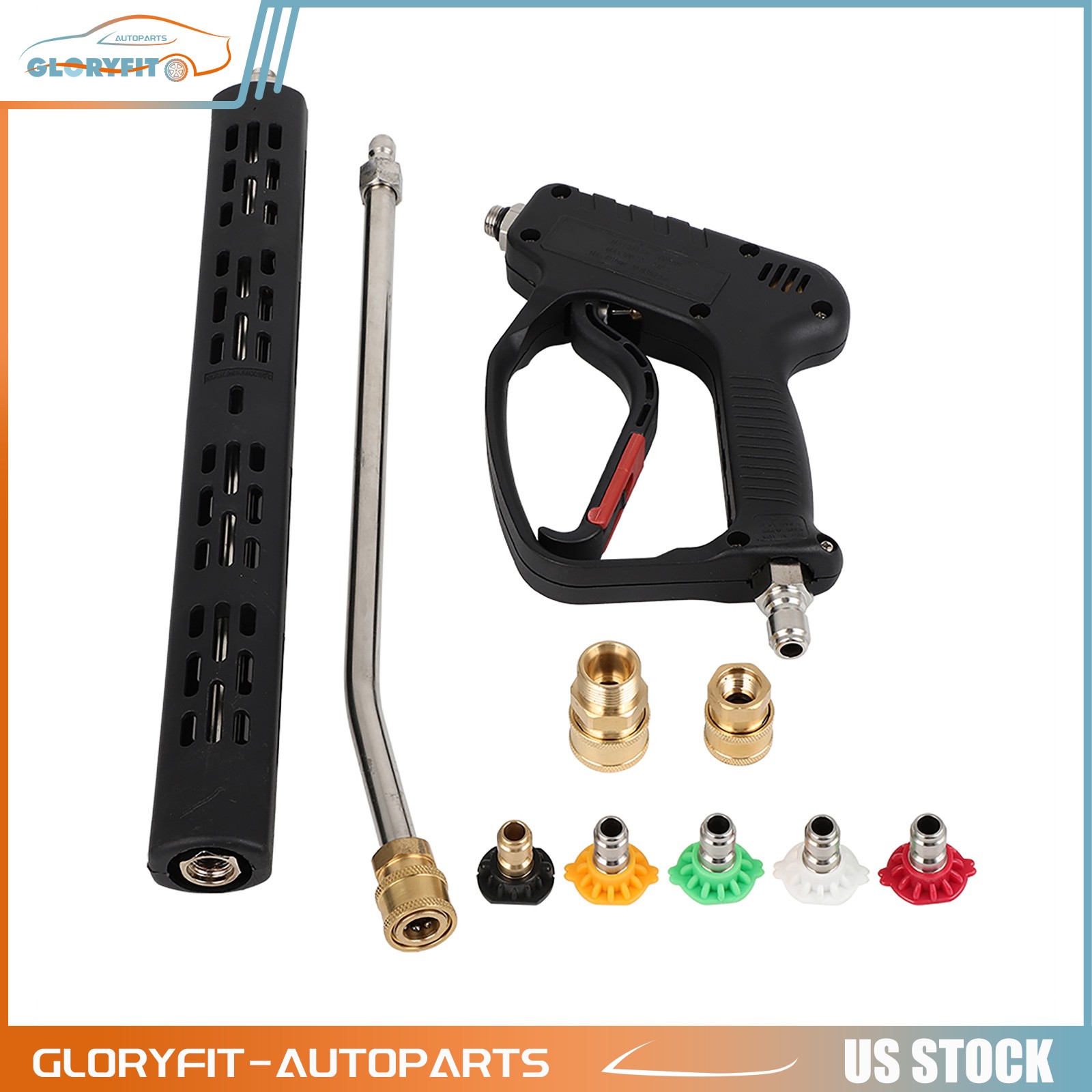 High Pressure Washer Gun 5000PSI 3/8″ with Extension Wand Trigger Handle 1/4″
