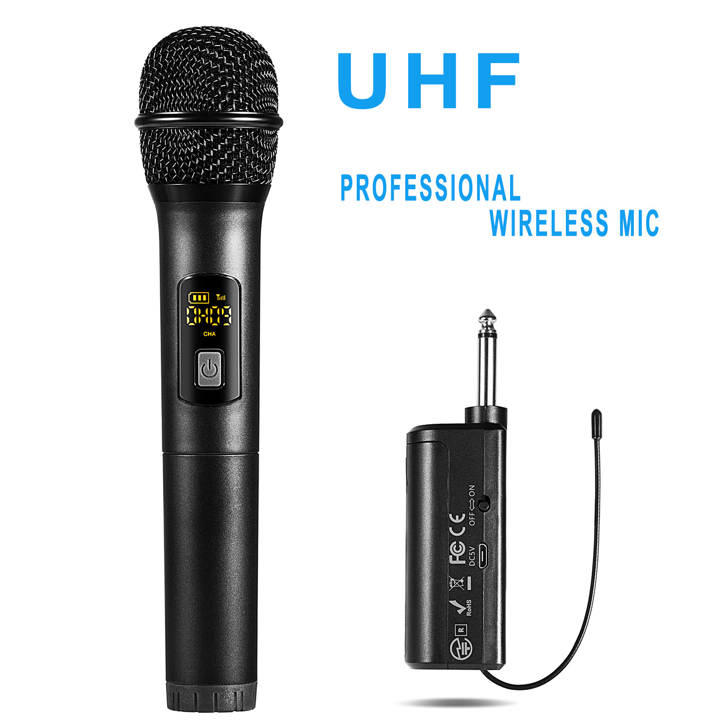 UHF Wireless Handheld Microphone System Digital Display Rechargeable Church Mic