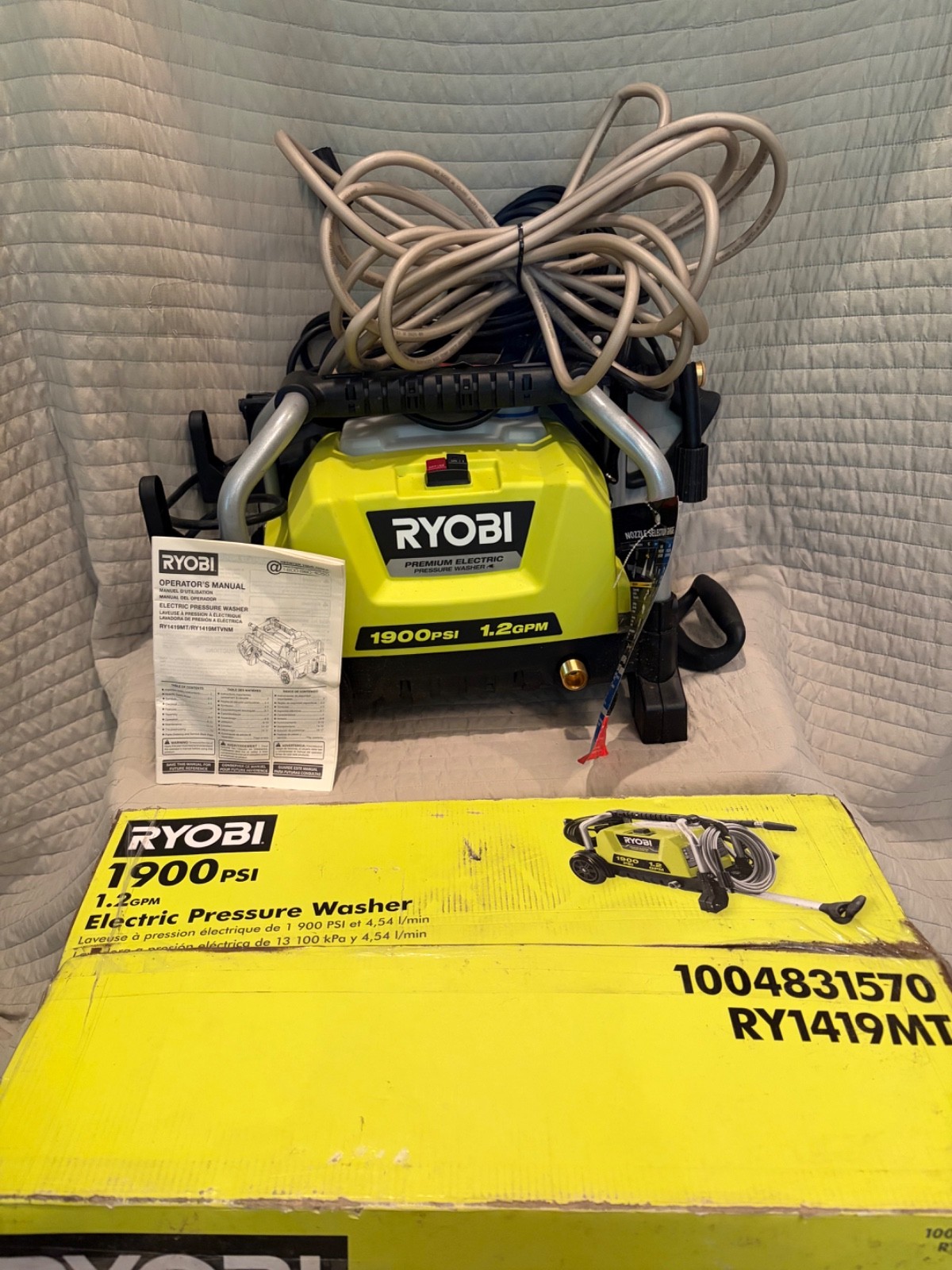 RYOBI RY1419MT 1900 PSI 1.2 GPM Electric Pressure Washer Tested Working