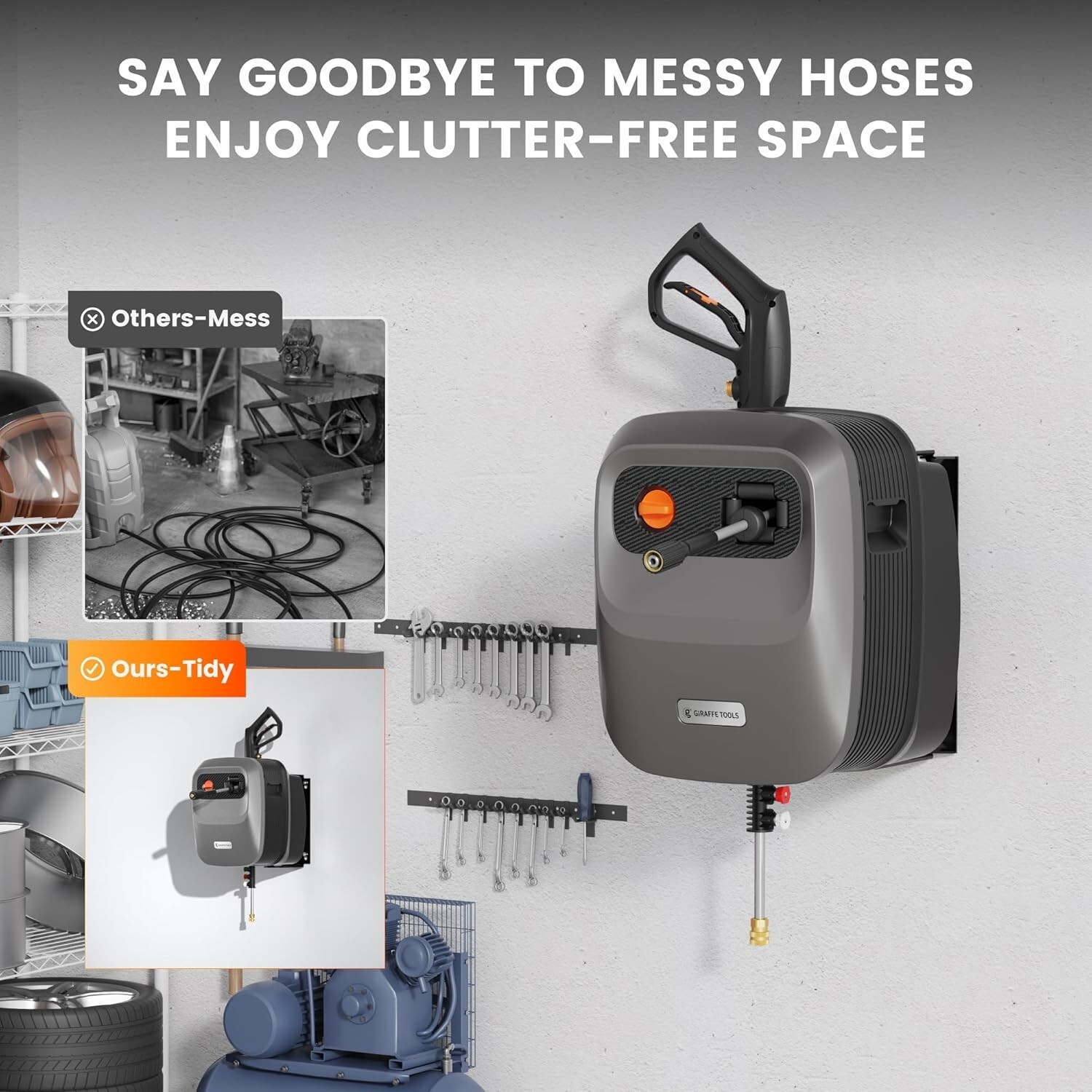 Giraffe Tools Electric Pressure Washer 2200 PSI Power Washer Hose Reel 65 Feet