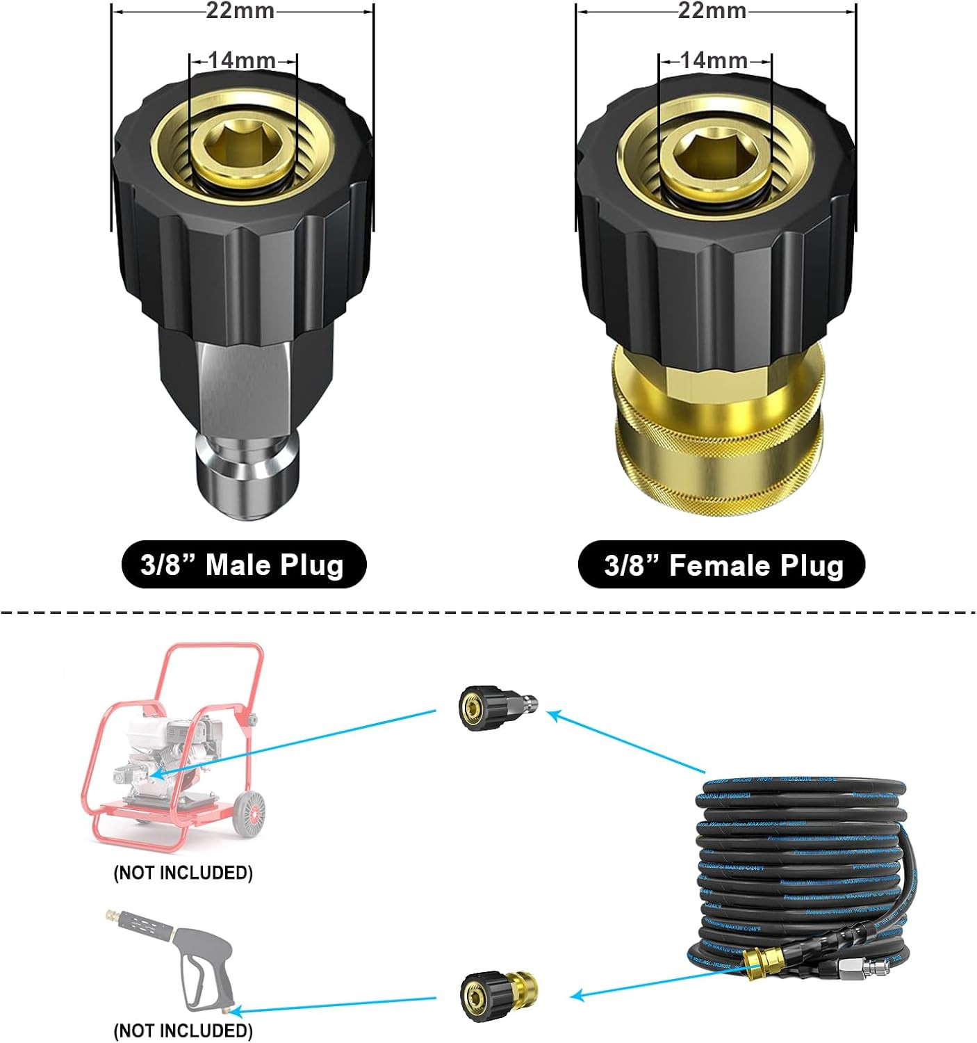 50 Ft Pressure Washer Hose with Quick Connector, 4800 PSI Kink Resistant