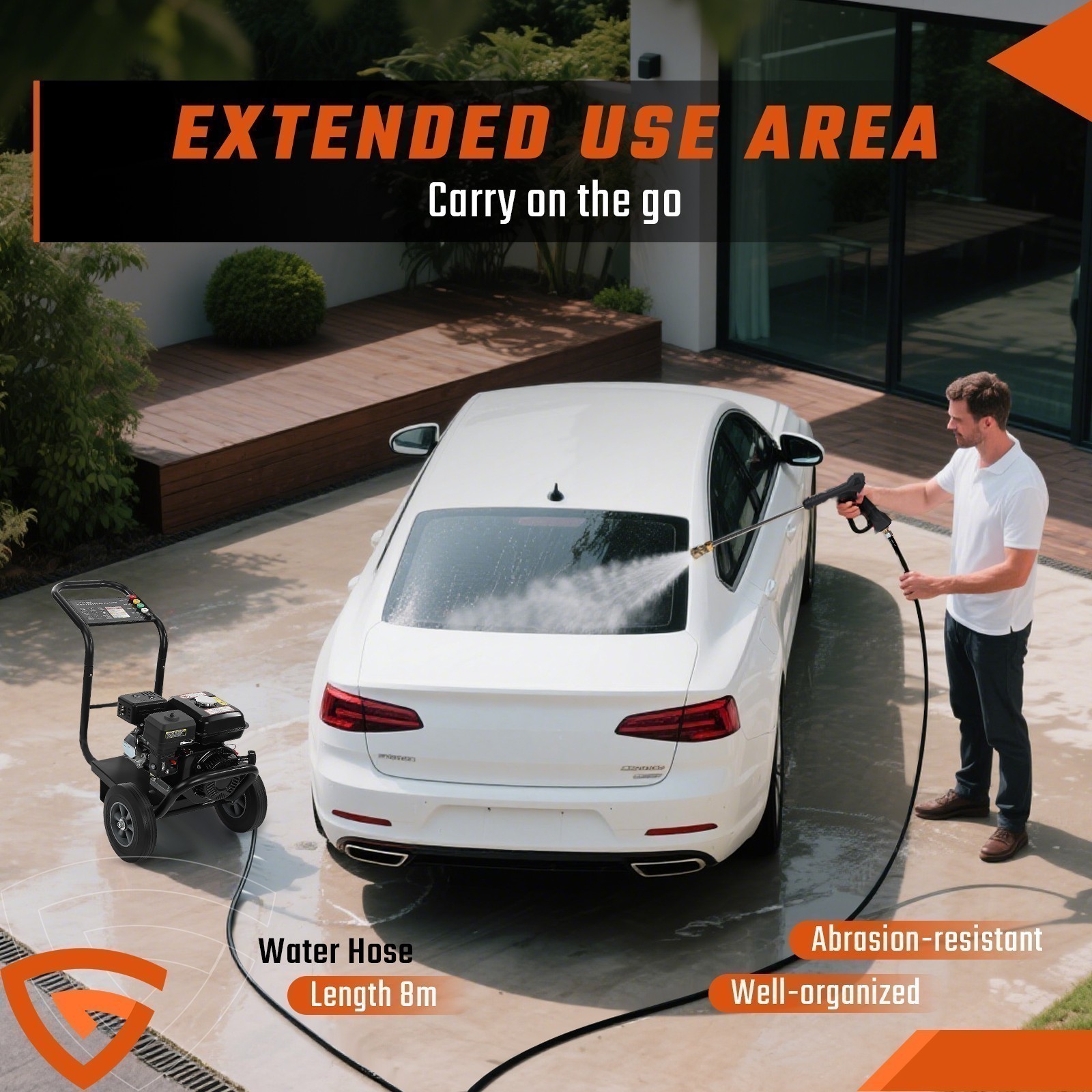 PETROL PRESSURE WASHER for Cars Fences Spray Gun Cold Water 240 BAR Gas Powered