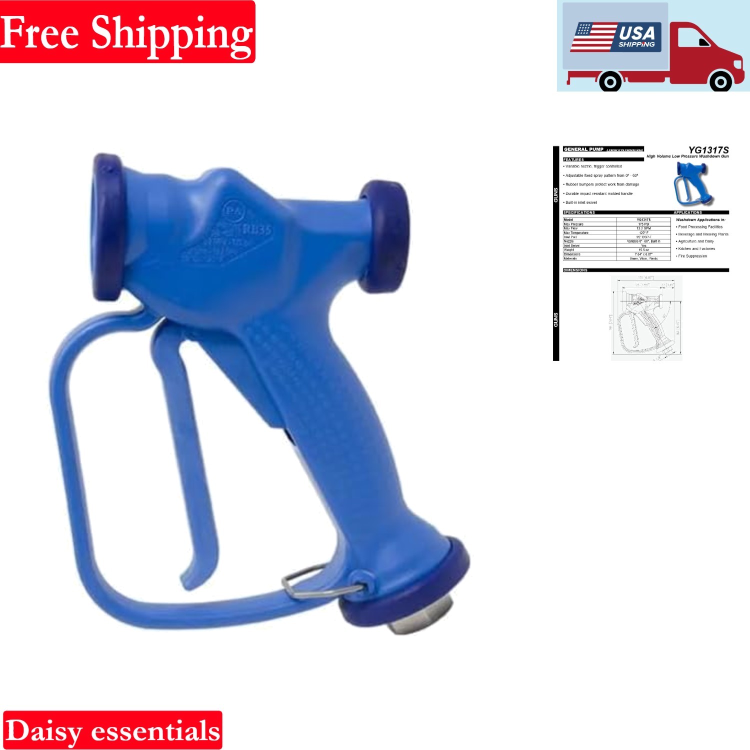 RB35 High Volume Low Pressure Wash Down Gun 175 PSI Food Industry Plastic