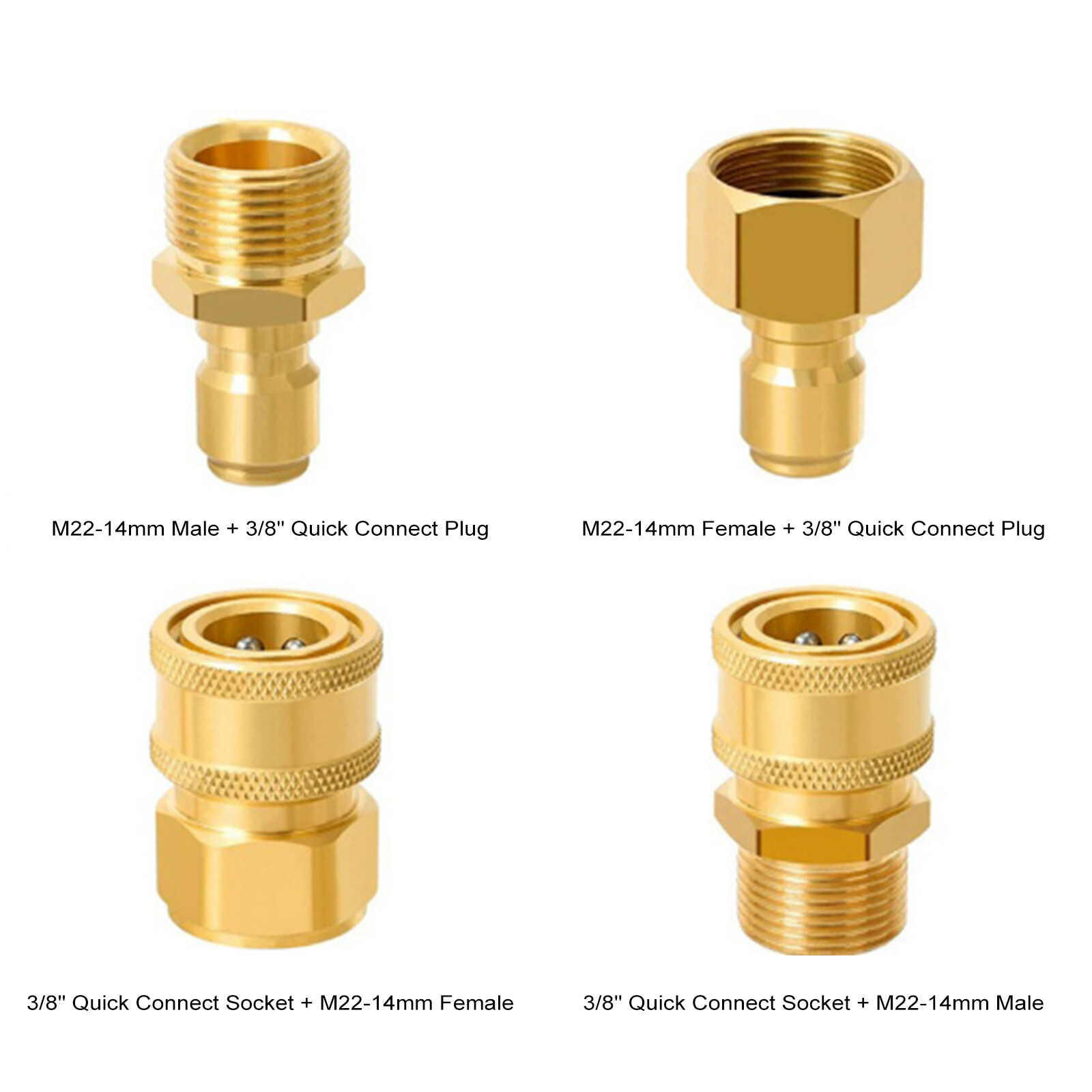 Pressure Washer Quick Connect Kit, 4 PCS M22 14mm to 3/8 Inch Hose Quick V5G8