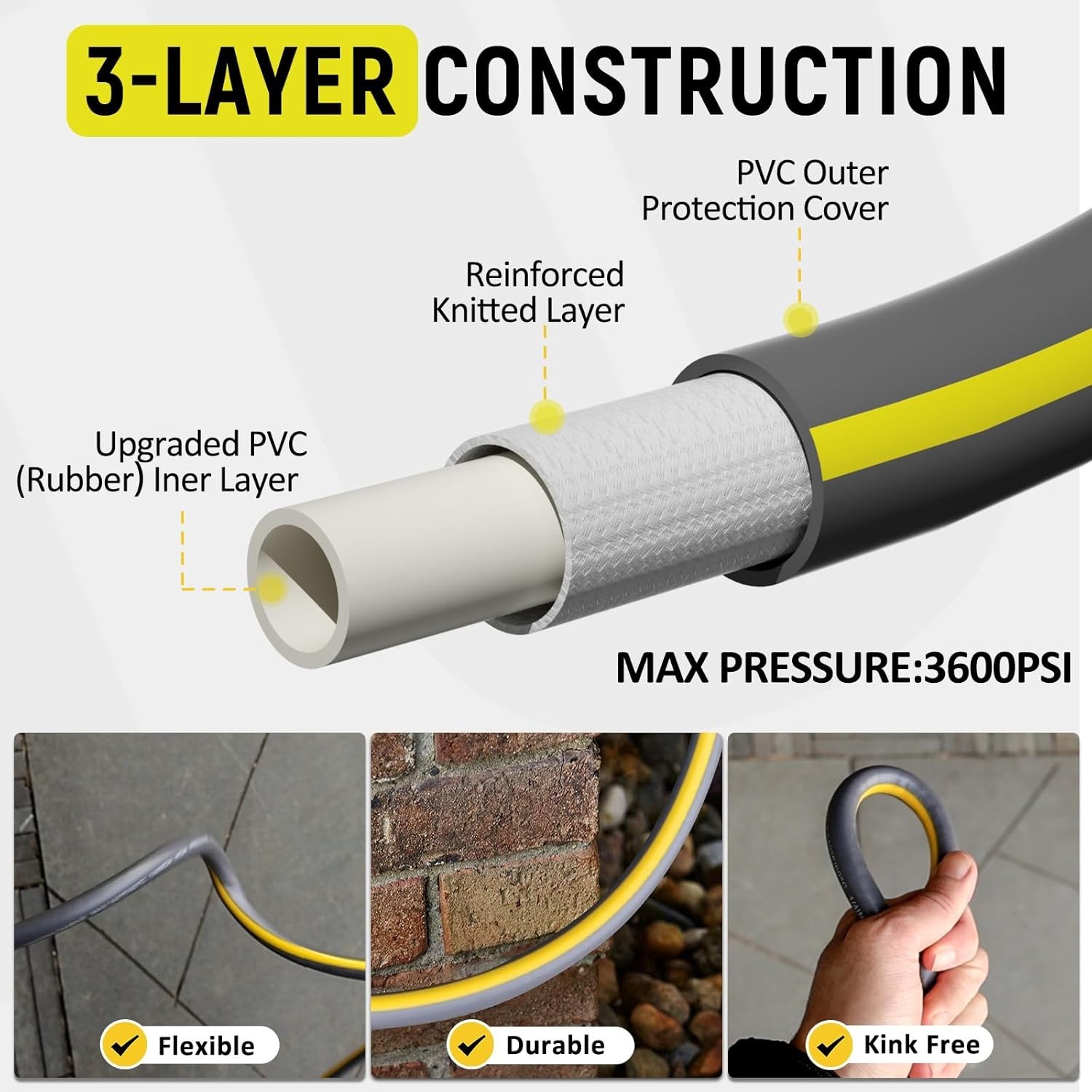 “Manguera flexible 50FT para hidrolavadora, resistente a dobleces. “