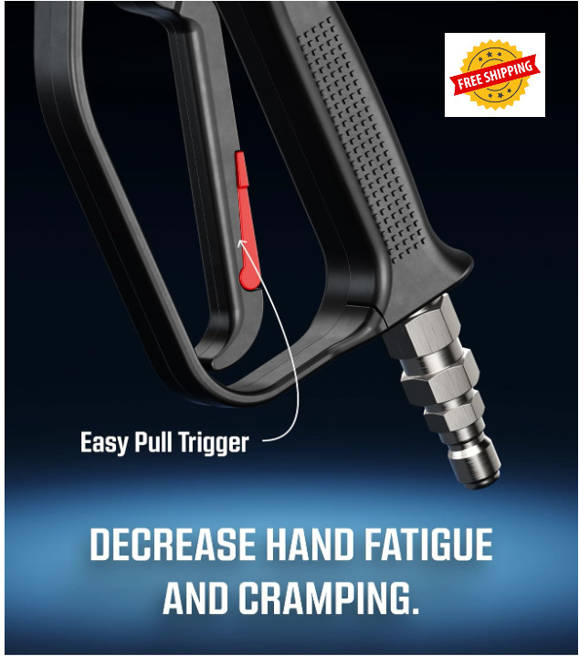 Short Pressure Washer Gun with Swivel, 3/8″ Plug & 1/4” Quick Connector