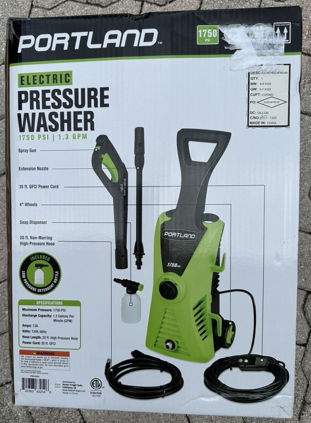 PORTLAND 1750 PSI Electric Pressure Washer – Portable w/ 20ft Hose