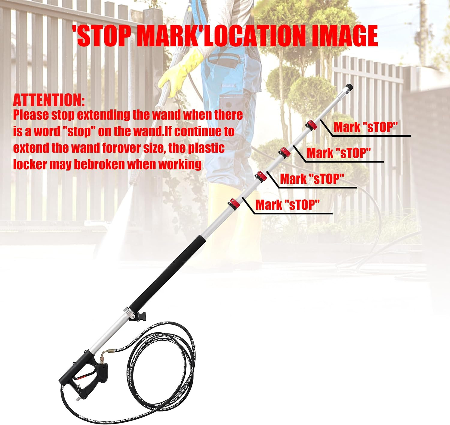 24 FT Telescoping Pressure Washer Wand, Pressure Washer Extension Wand, Telescop