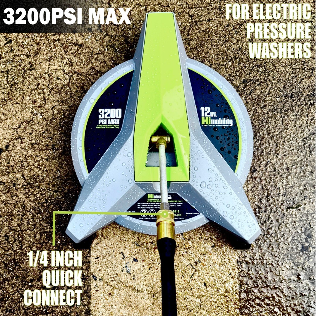 Hiclean 12” Pressure Washer Surface Cleaner with 3 Caster Wheels – 3200 Max PSI