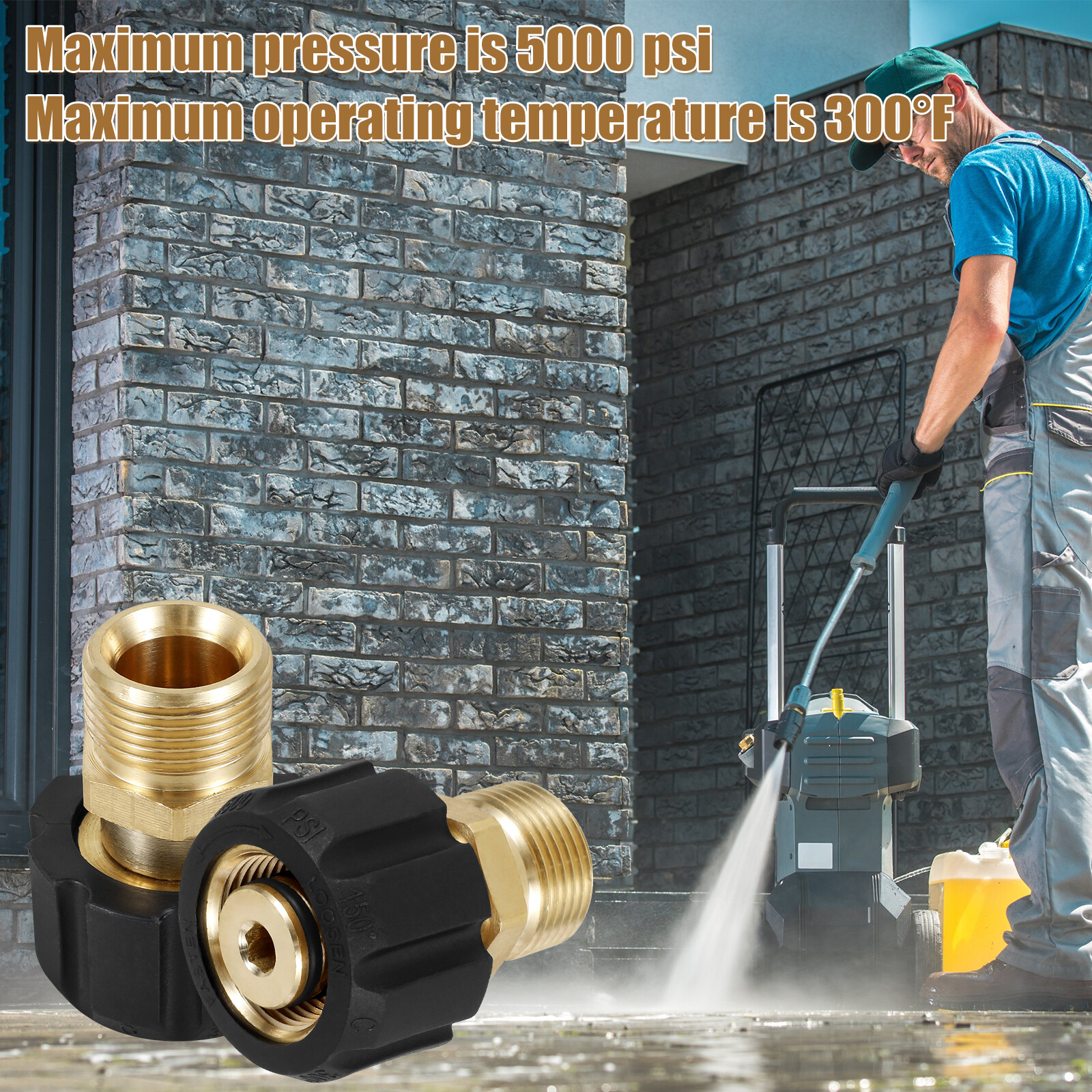 2-10x Pressure Washer Hose Adapter Brass M22 15mm Female to M22 14mm Male temzv