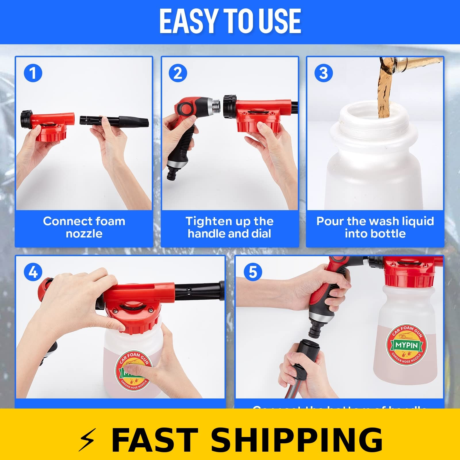 MYPIN Car Wash Foam Gun 16 in 1 with Adjustable Dial for Cleaning