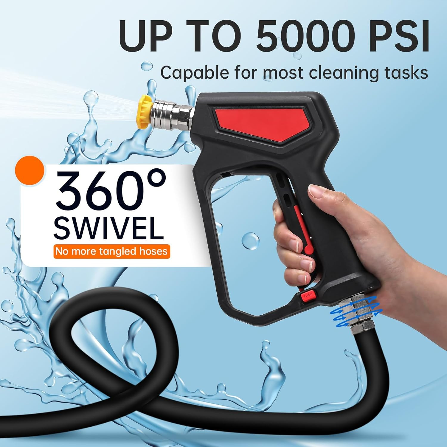 Pressure Washer Short Gun with Swivel, 5000 PSI/10.5 GPM High Power Washer Gun w