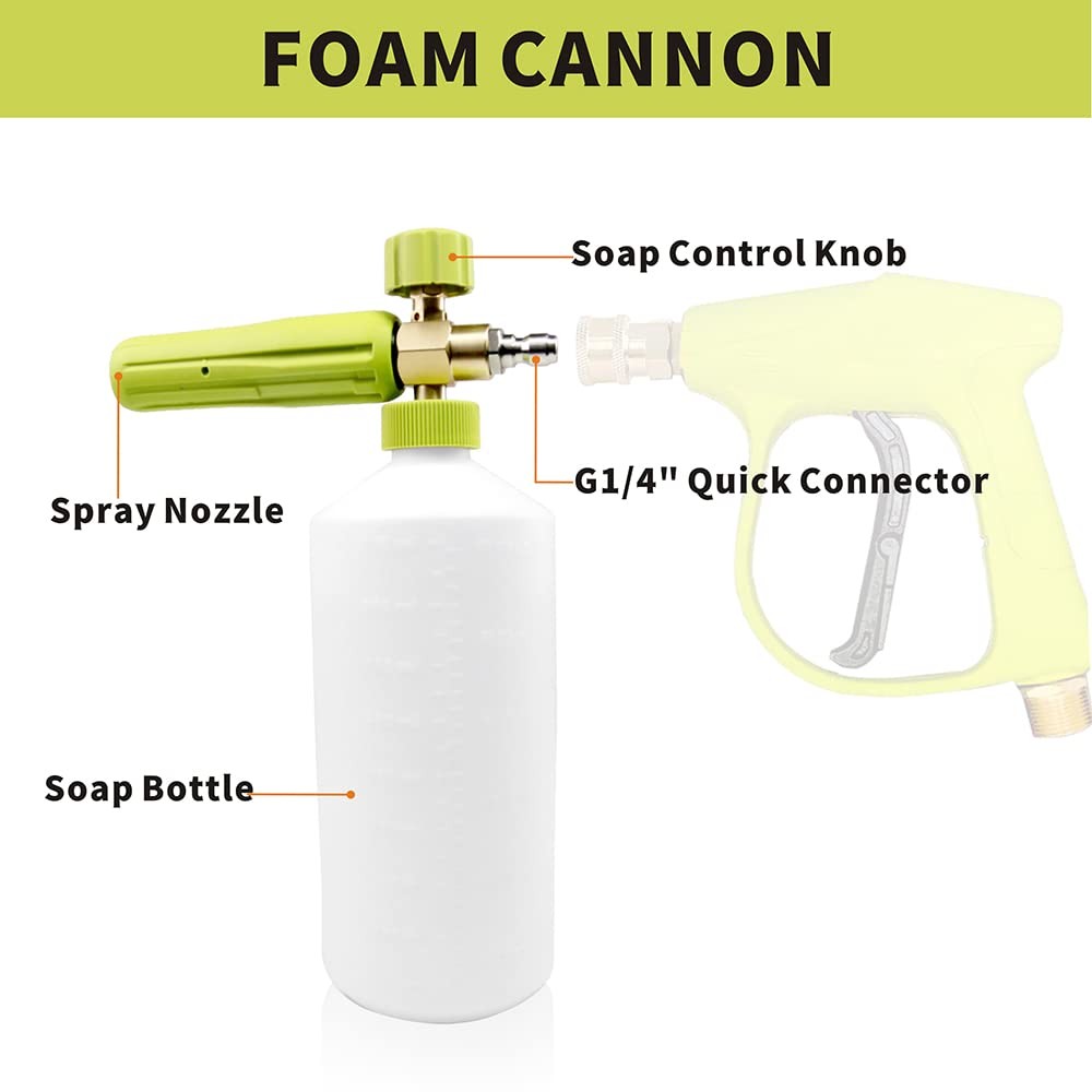 Foam Cannon 1 L Bottle Car Wash Snow Foam Lance with 1/4″ Quick Connector Pre…