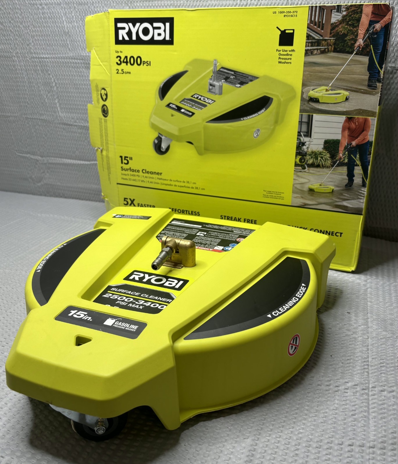 RY31SC15, Ryobi 15 in. 3400 PSI Pressure Washer Surface Cleaner with Wheels