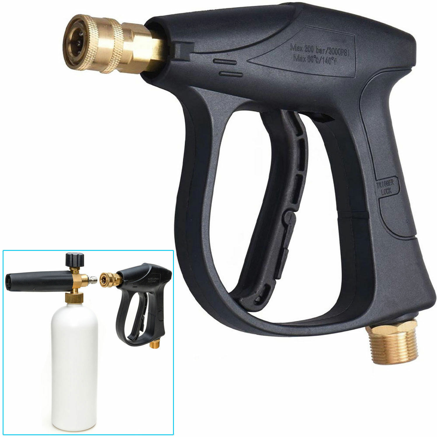 Car Snow Foam Soap Bottle Lance Cannon High Pressure Wash Spray Gun + Nozzle Kit