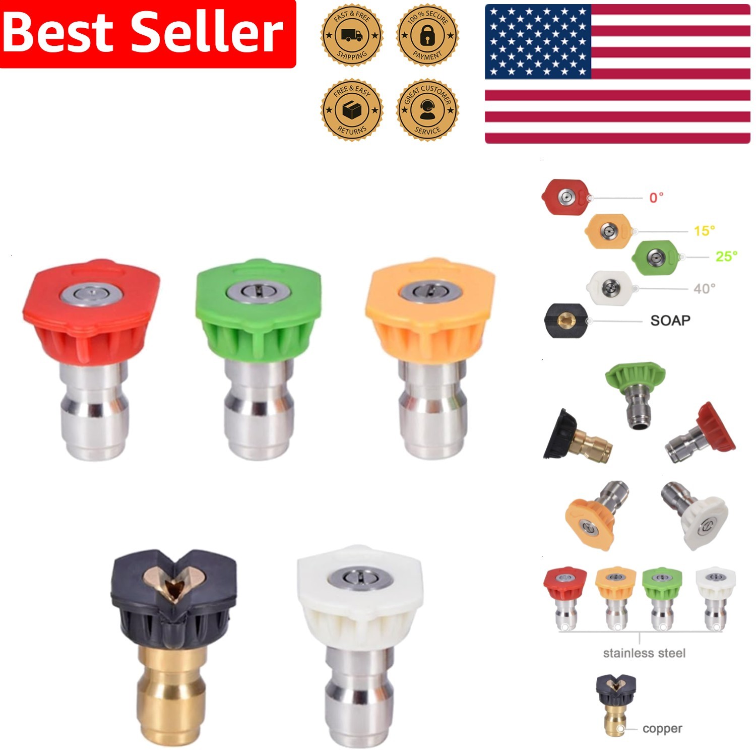Pressure Washer Nozzle Tips Set 5pk 1/4