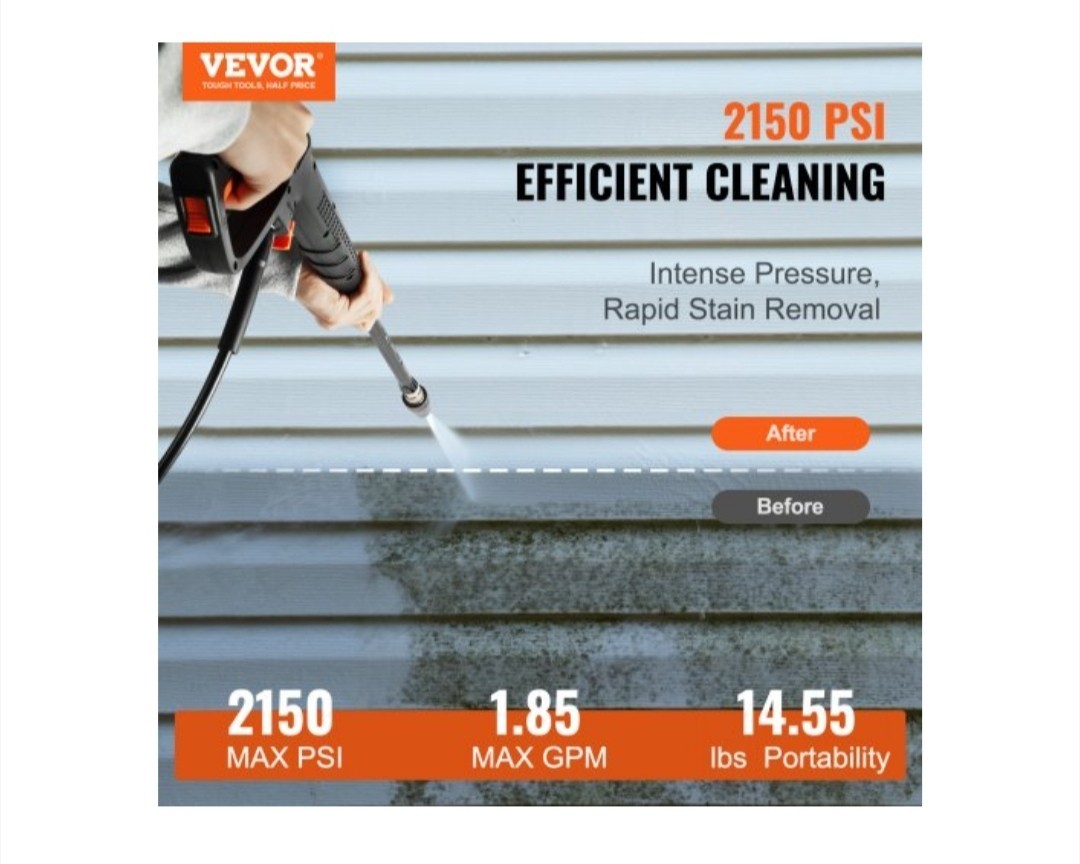 VEVOR Cold Water Corded Electric Pressure Washer 2150 PSI HY49P Kit