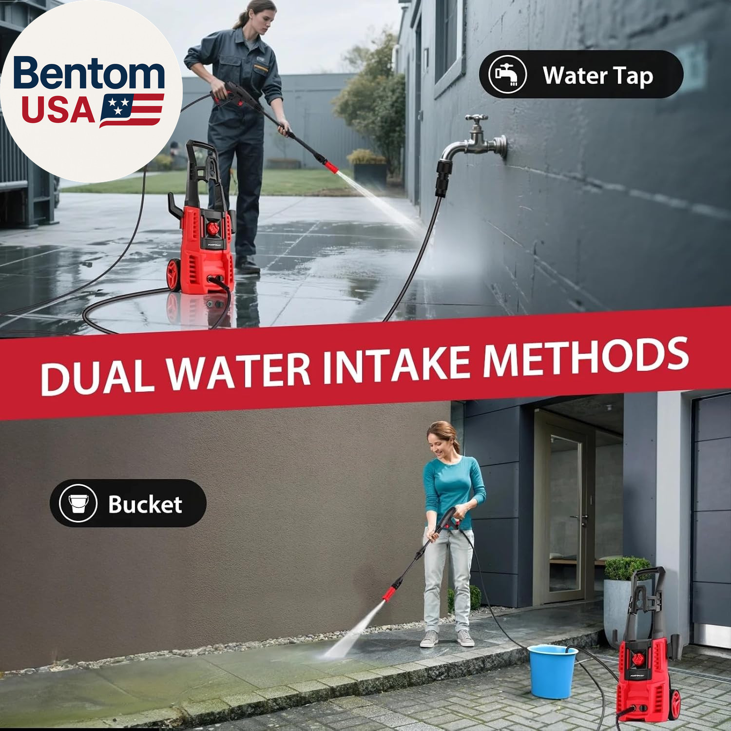Upgraded Electric Pressure Washer, 1850 PSI Max,3.0 GPM, 5″ Wheels, 18M Cord/Hos