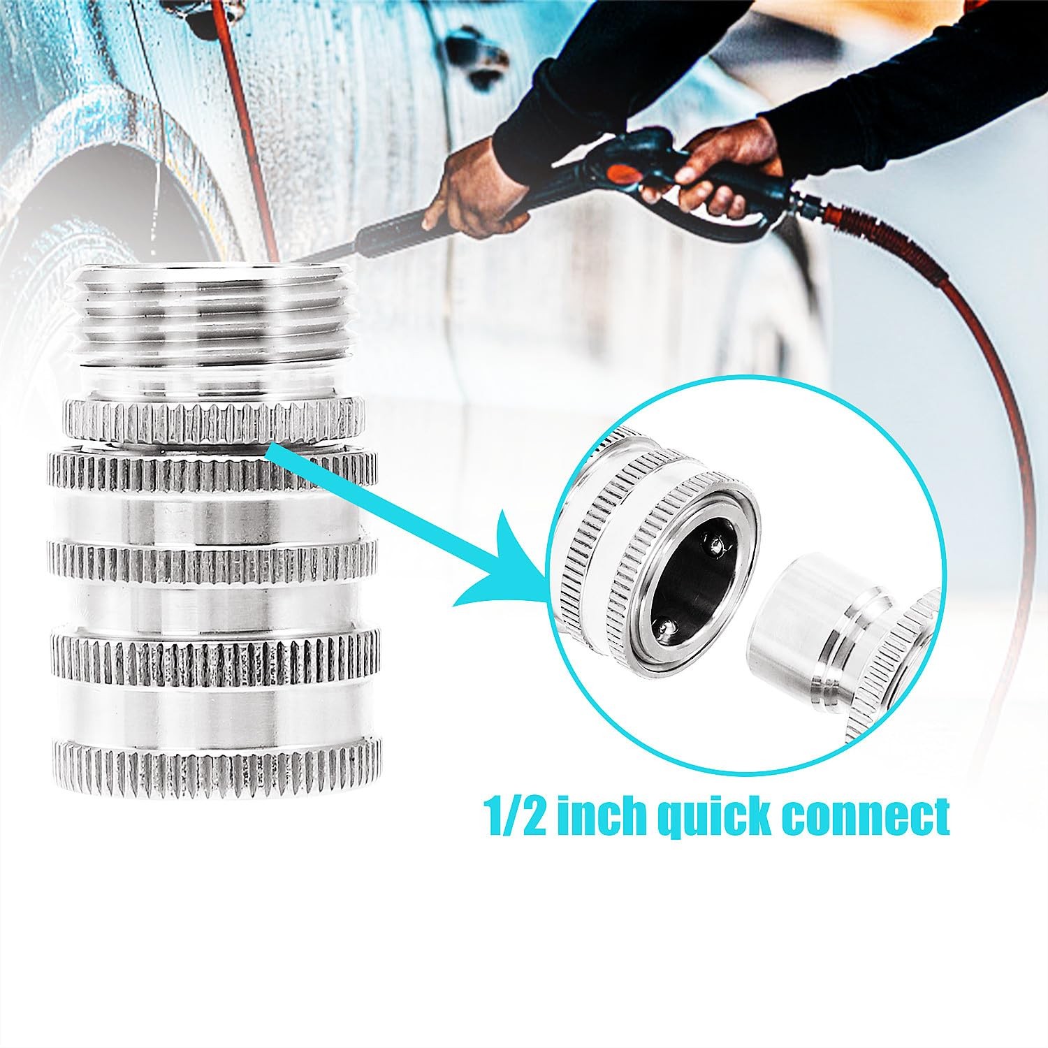8 PCS Stainless Steel Pressure Washer Quick Connect Kit M22 14mm To 3/8″ 3/4″