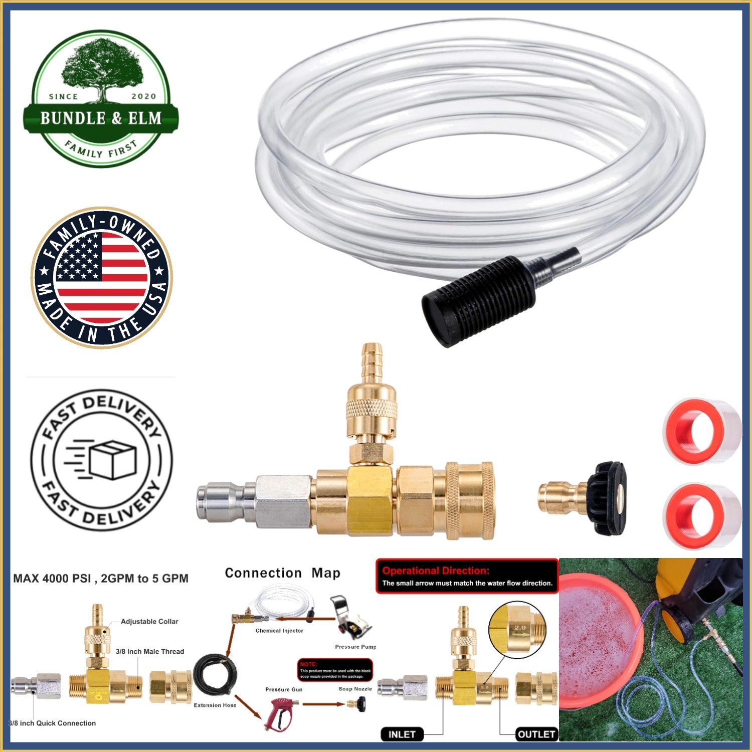 Brass Chemical Injector with Quick Connect for Pressure Washer Applications