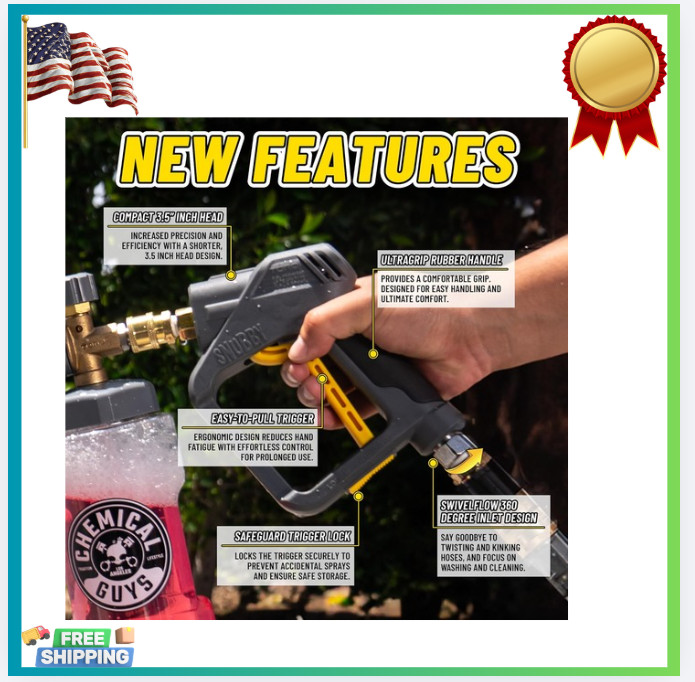New Snubby Pressure Washer Gun Foam Cannon Short Handle Car Wash Tool