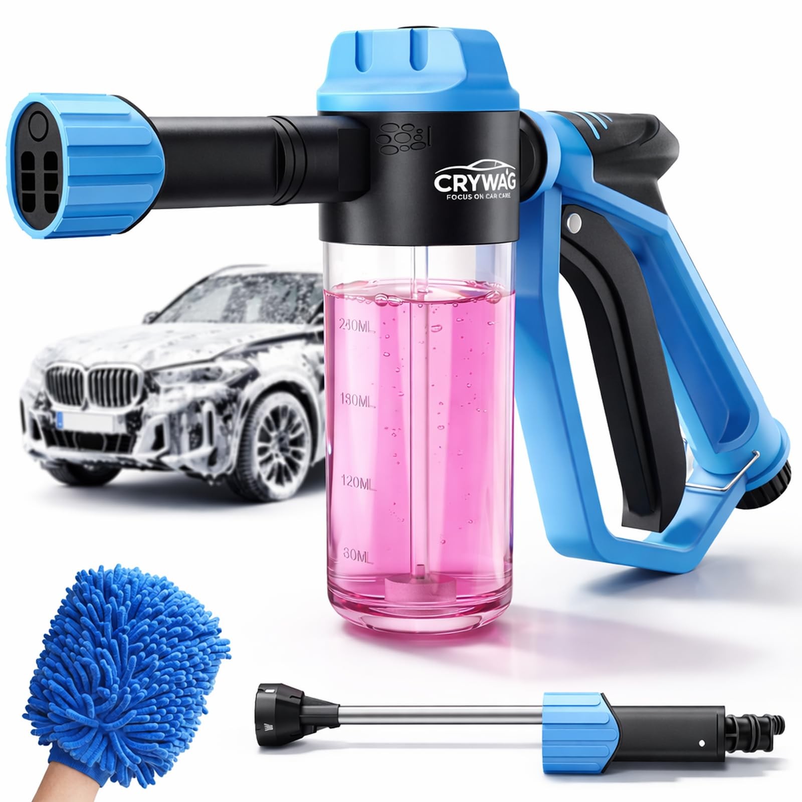 Car Foam Cannon Gun Garden Hose Soap Sprayer Wash Mitt 3 Modes Outdoor Cleaning