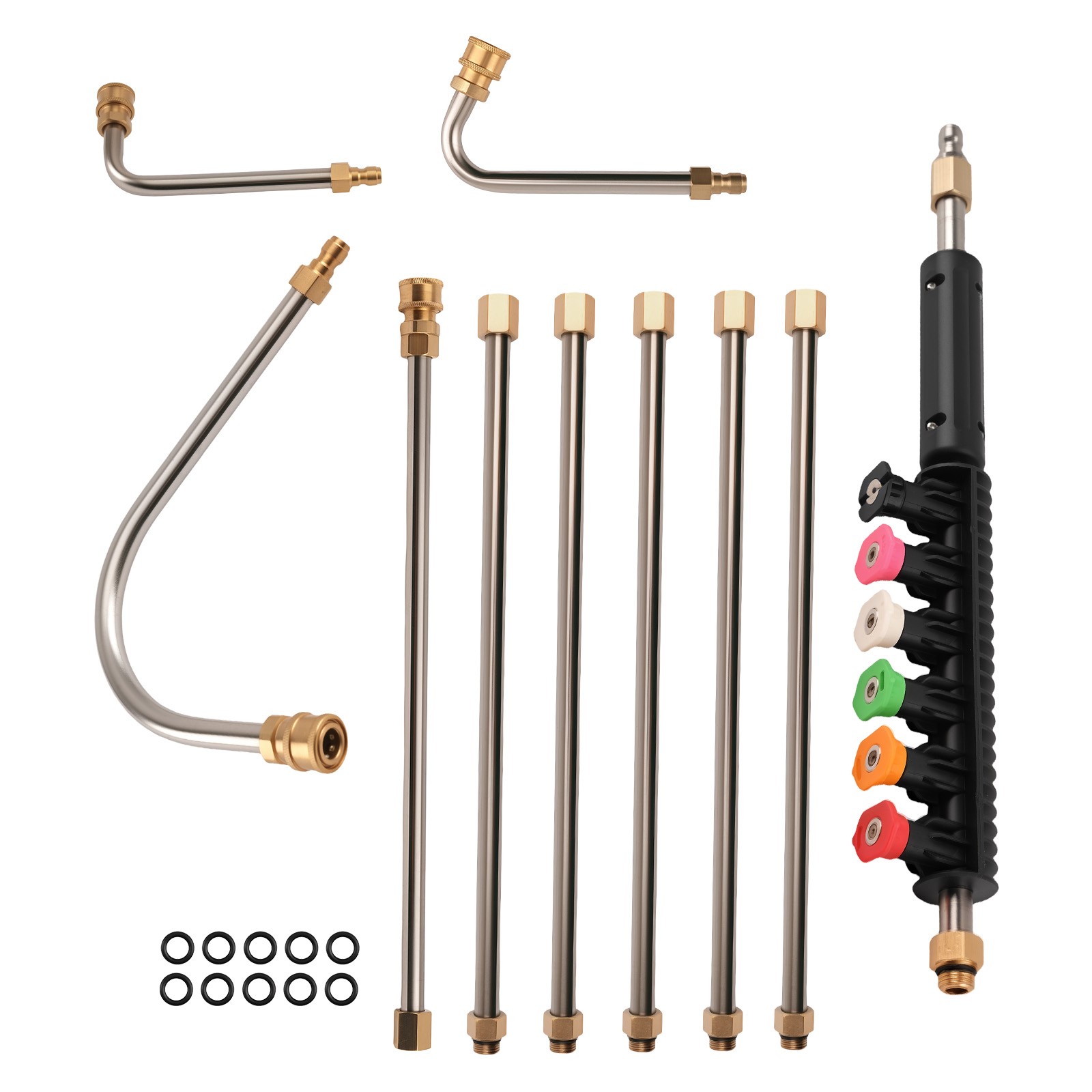 120″ Pressure Washer Extension Rod Brass 4000PSI 30° 90° U Shape 6 Spray Nozzle