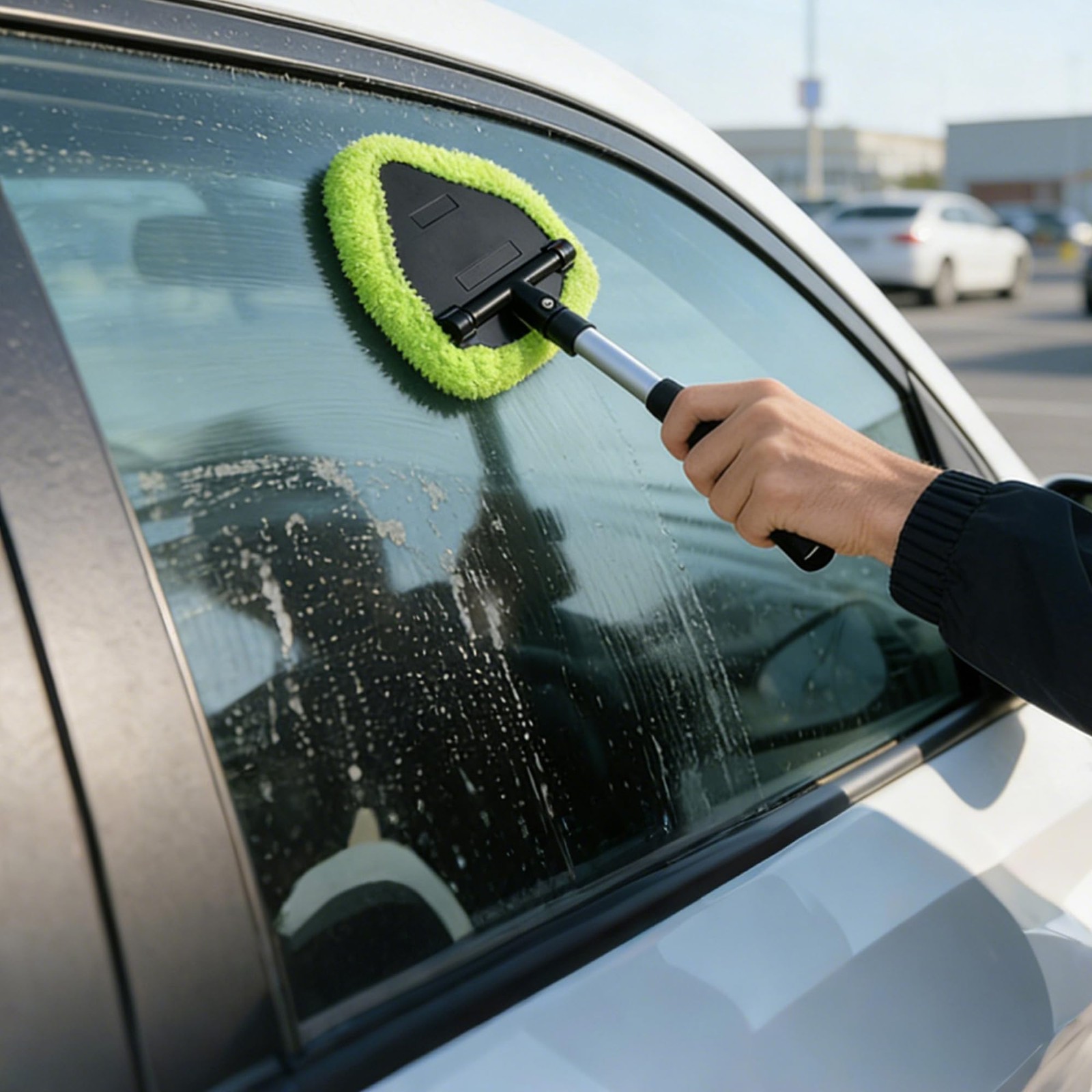 Windshield Cleaning Tool with 4 Microfiber Pads