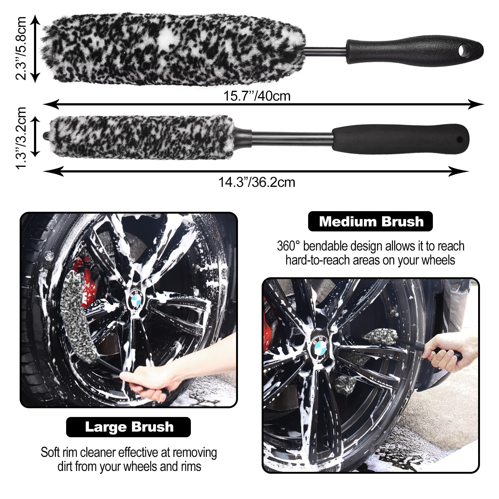 NIKCOSMK 3PCS Wheel Brush Kit for Cleaning and Tire, 3P-BLACK, Black