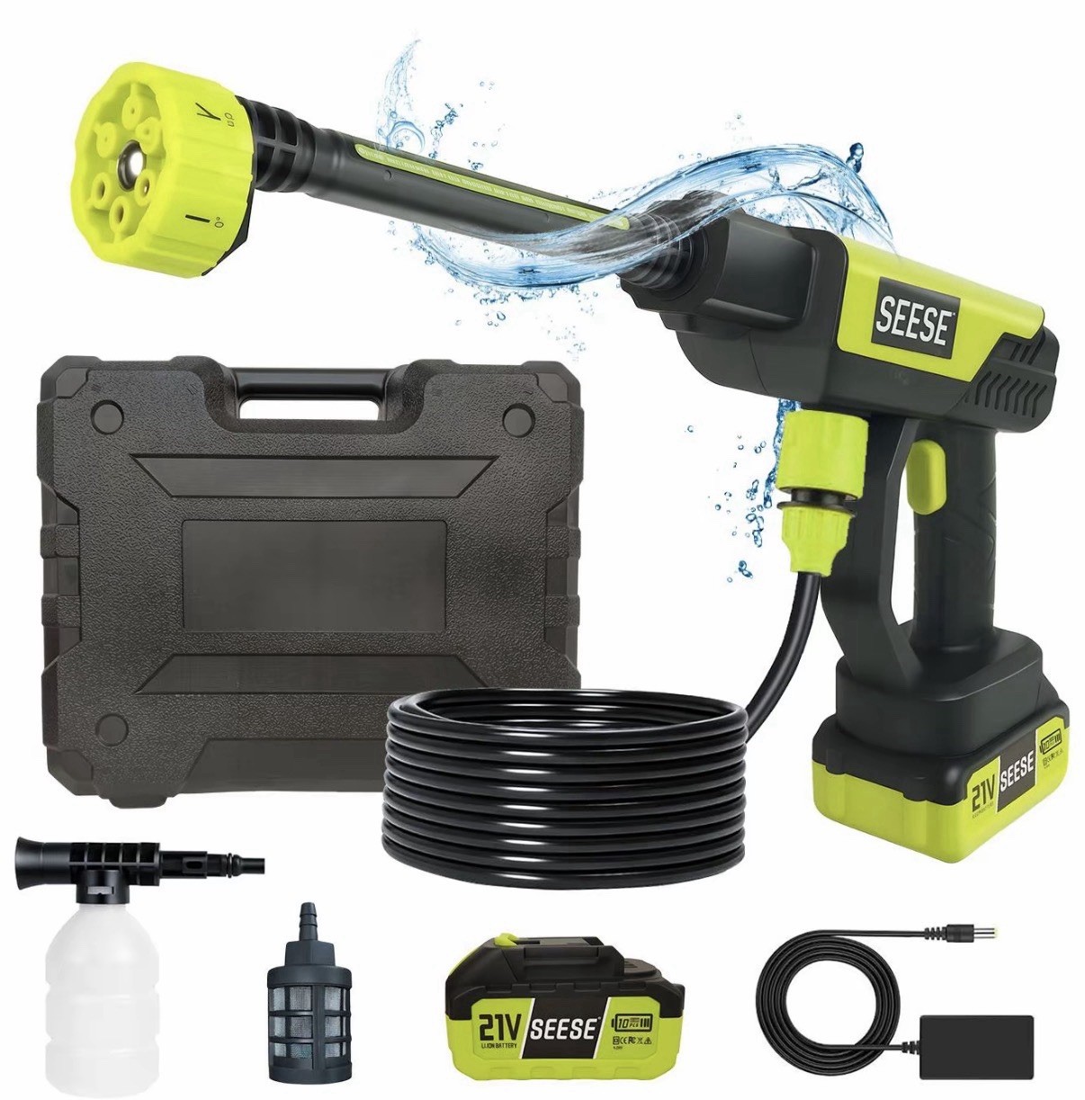 SEESE 1000 PSI Cordless Pressure Washer for Car & Garden with Charger Base