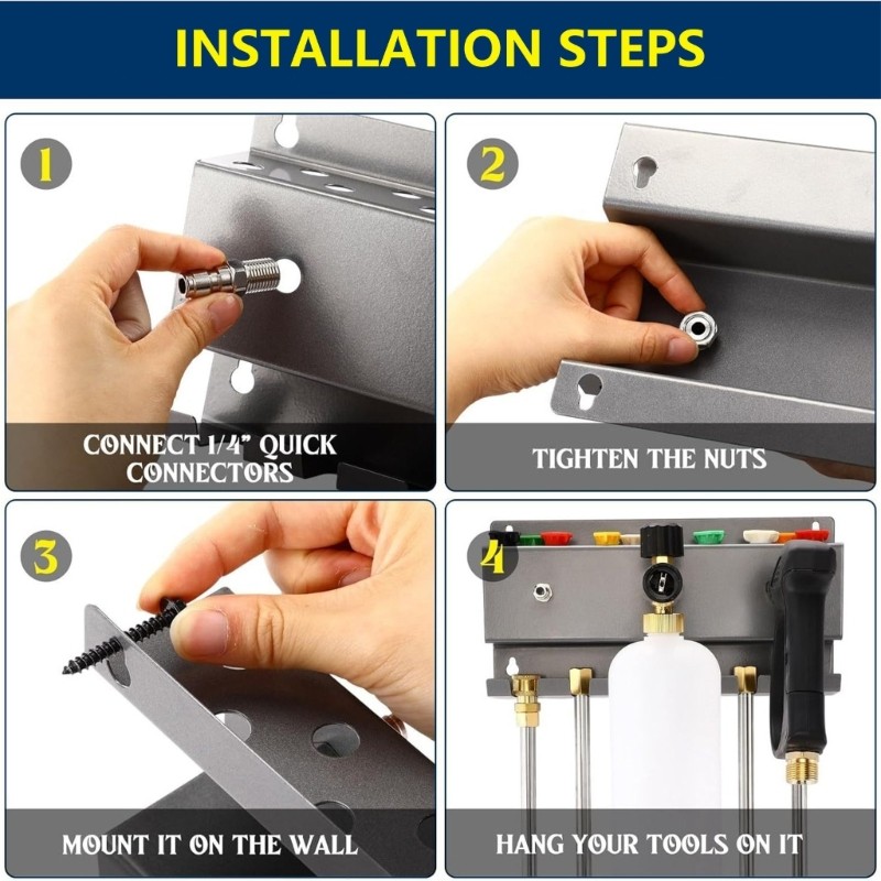 Wall Mount Pressure Washer Organiser For Guns Nozzles Tools Car Wash Accessories