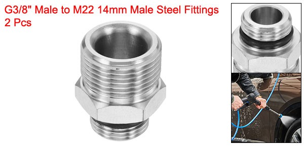2 Pcs G3/8″ Male to M22 14mm Male Steel Fittings Pressure Washer Adapter