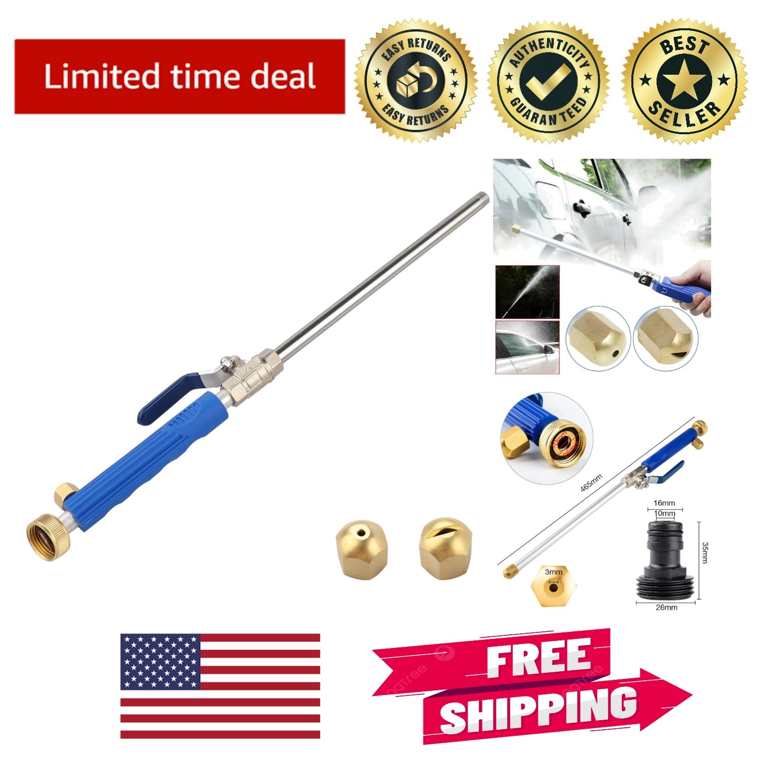 Hydro Jet High Pressure Washer Wand with Dual Spray Tips for Ultimate Cleaning