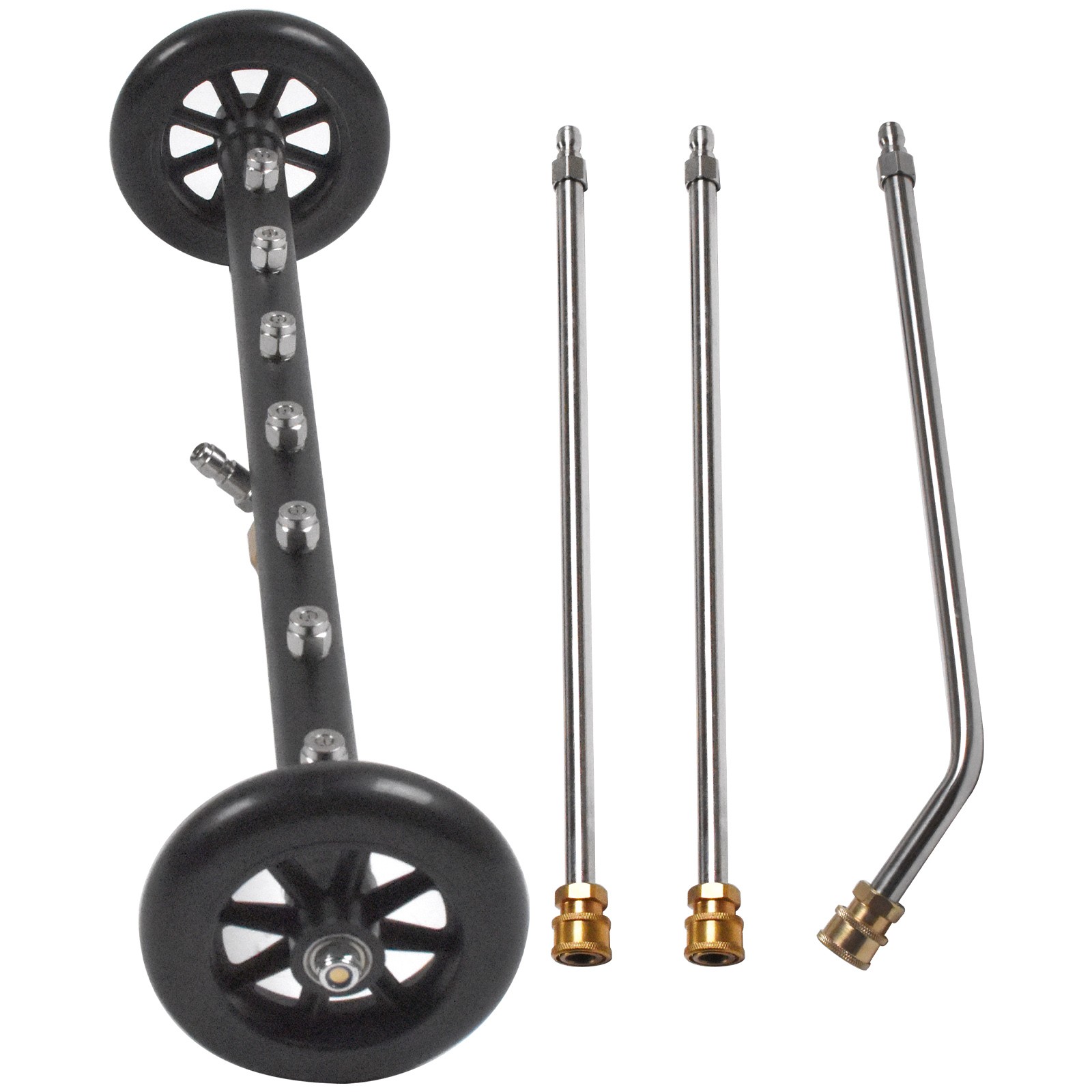 Undercarriage Pressure Car Washer Attachment 2-in-1 Cleaner Water Broom 4 Nozzle