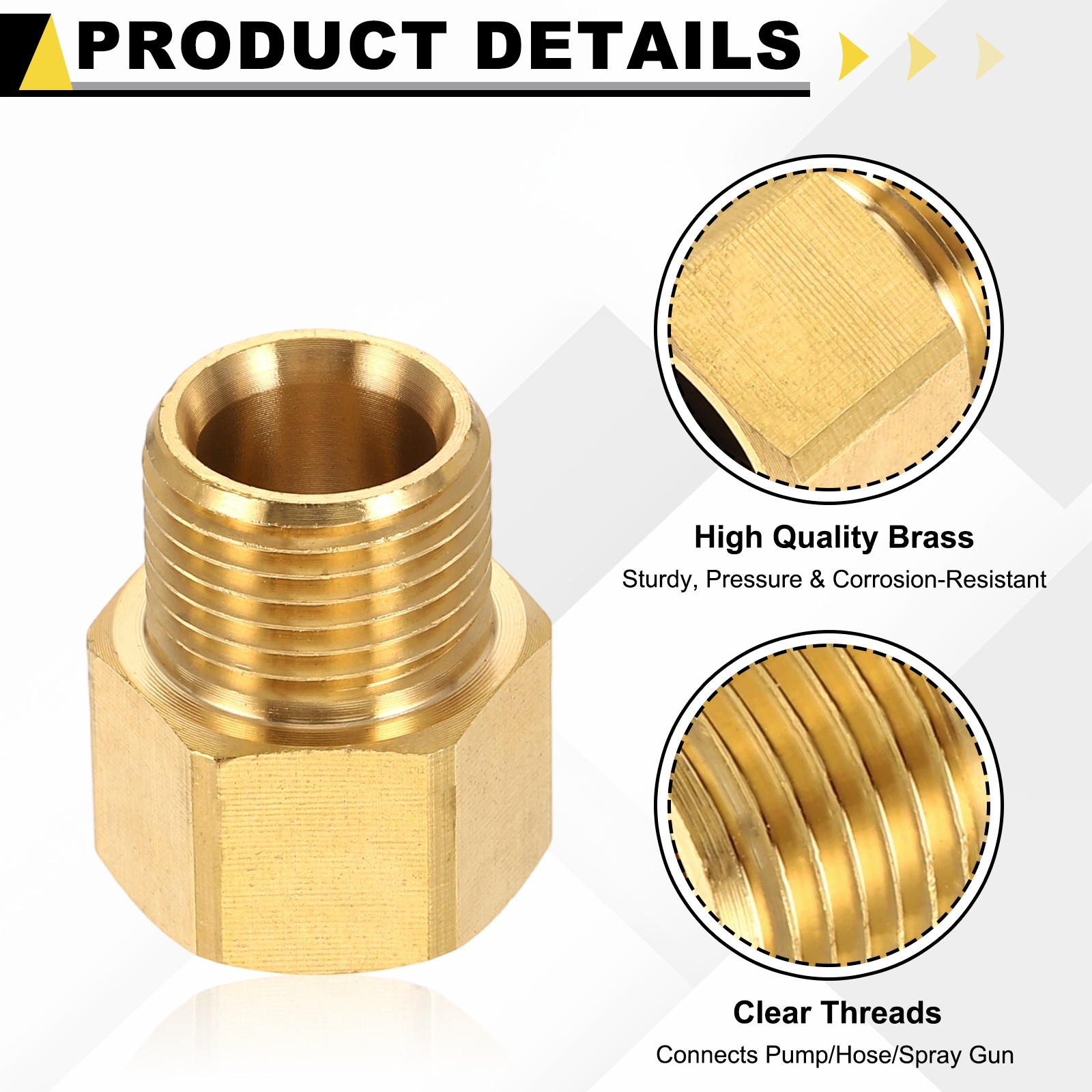 2Pcs Pressure Washer Adapter with Tape M22 Female to G1/2″ Male Brass
