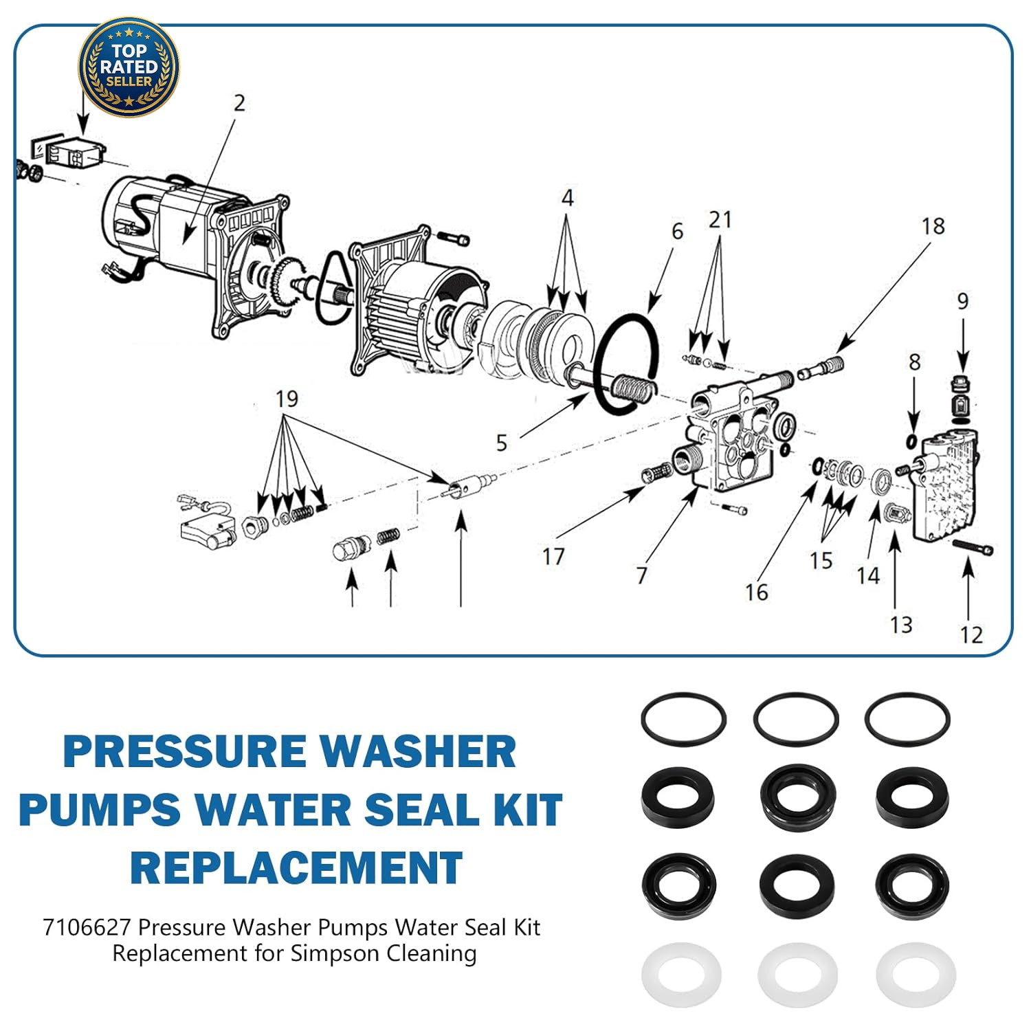 7106627 Pressure Washer Pumps Water Seal Kit Replacement for Simpson Cleaning