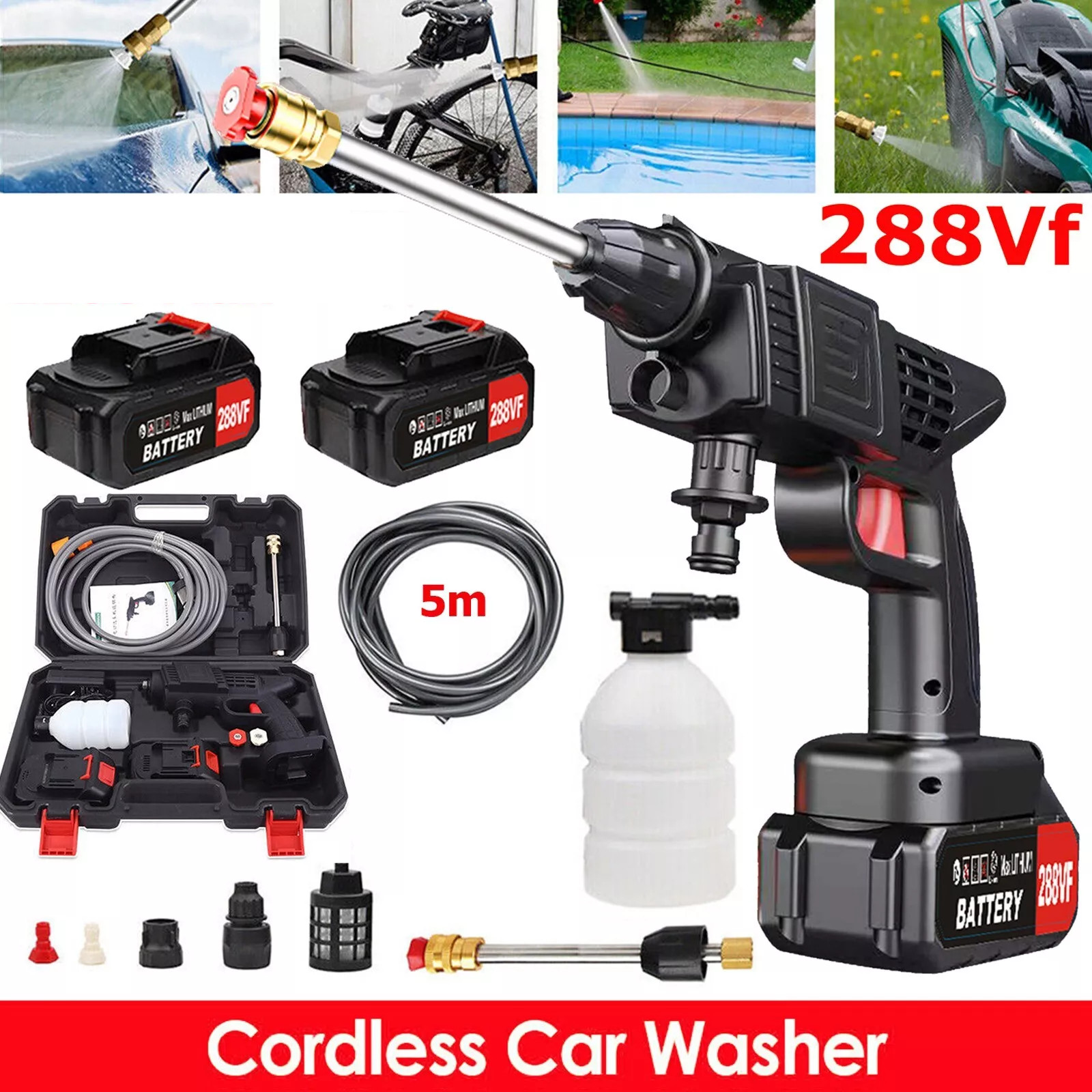 2025 460W Cordless Electric High Pressure Water Spray Gun Set Car Washer Cleaner