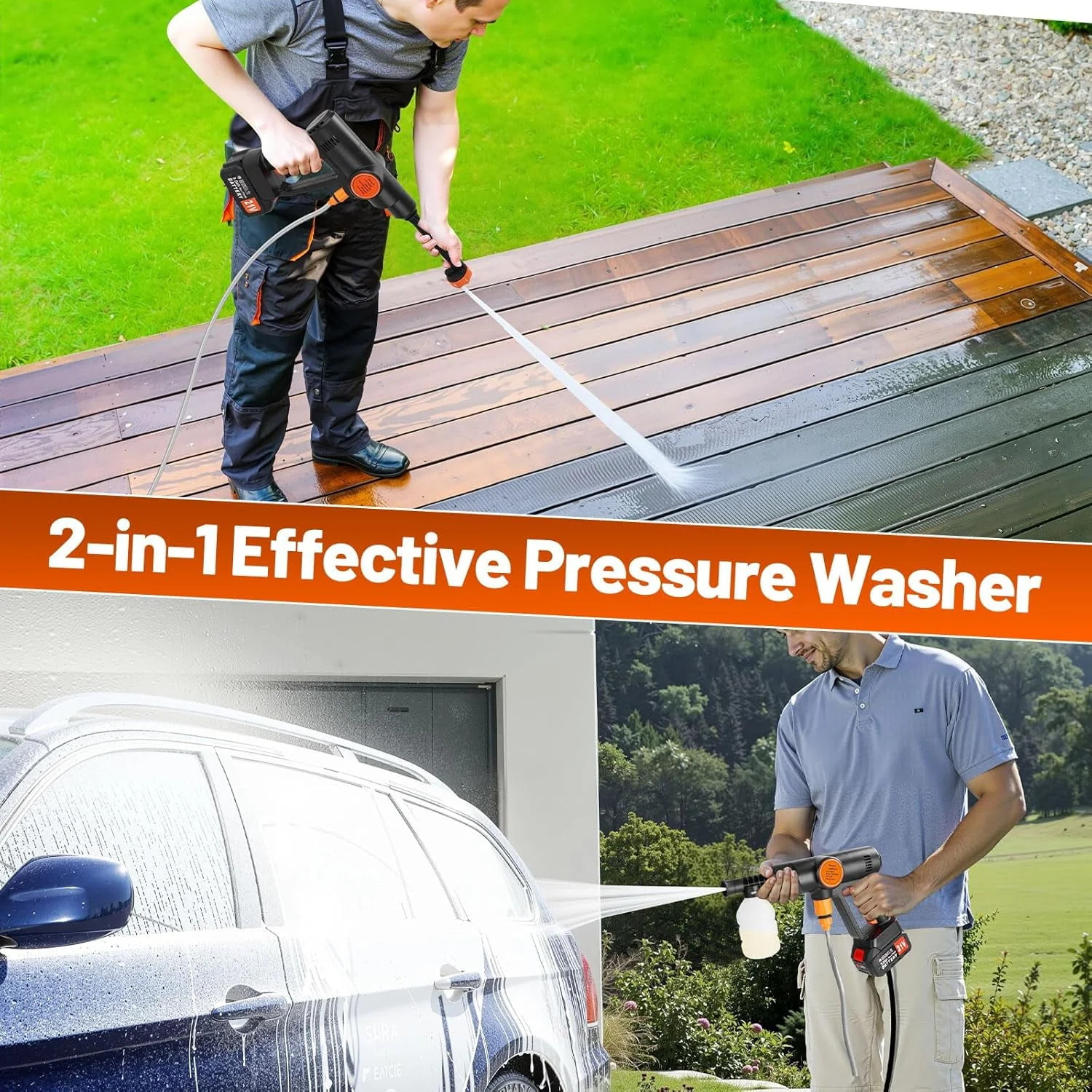 RB-005 Cordless Pressure Washer, 970 PSI, 1.5 GPM, 550W Brushless Motor