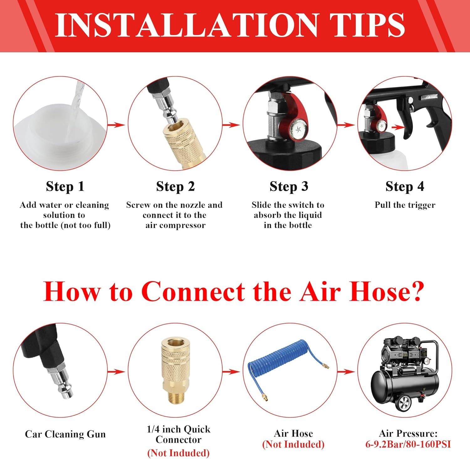 Tornado Air Cleaning Gun 80-160PSI High Pressure Car Blow Gun, 2 Nozzles, Pow…