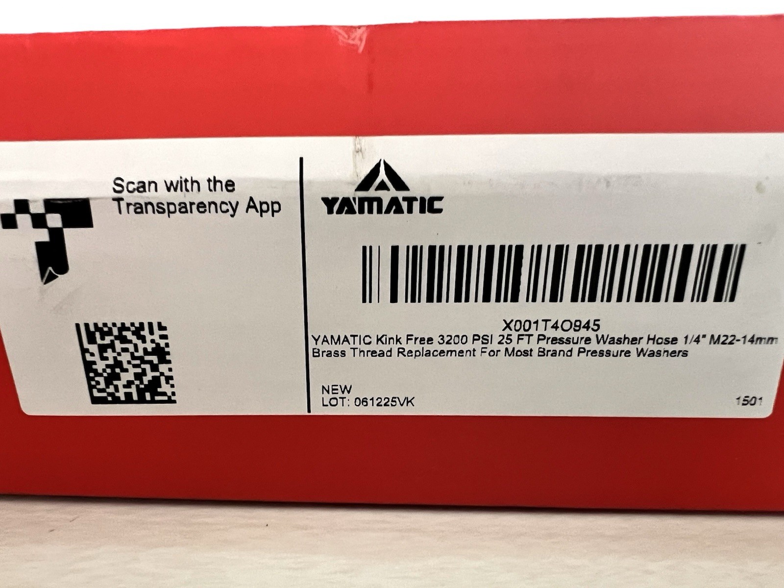 YAMATIC 3200 PSI Pressure Washer Hose 1/4″ M22-14mm Quick Connect