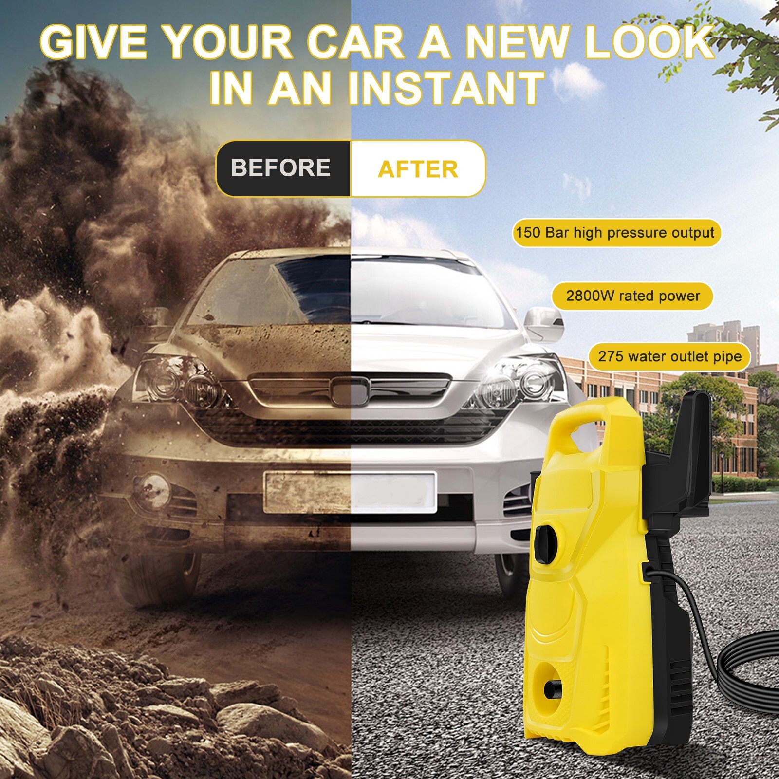 110V Electric Pressure Washer for Car & Home Cleaning, 2800W High Power