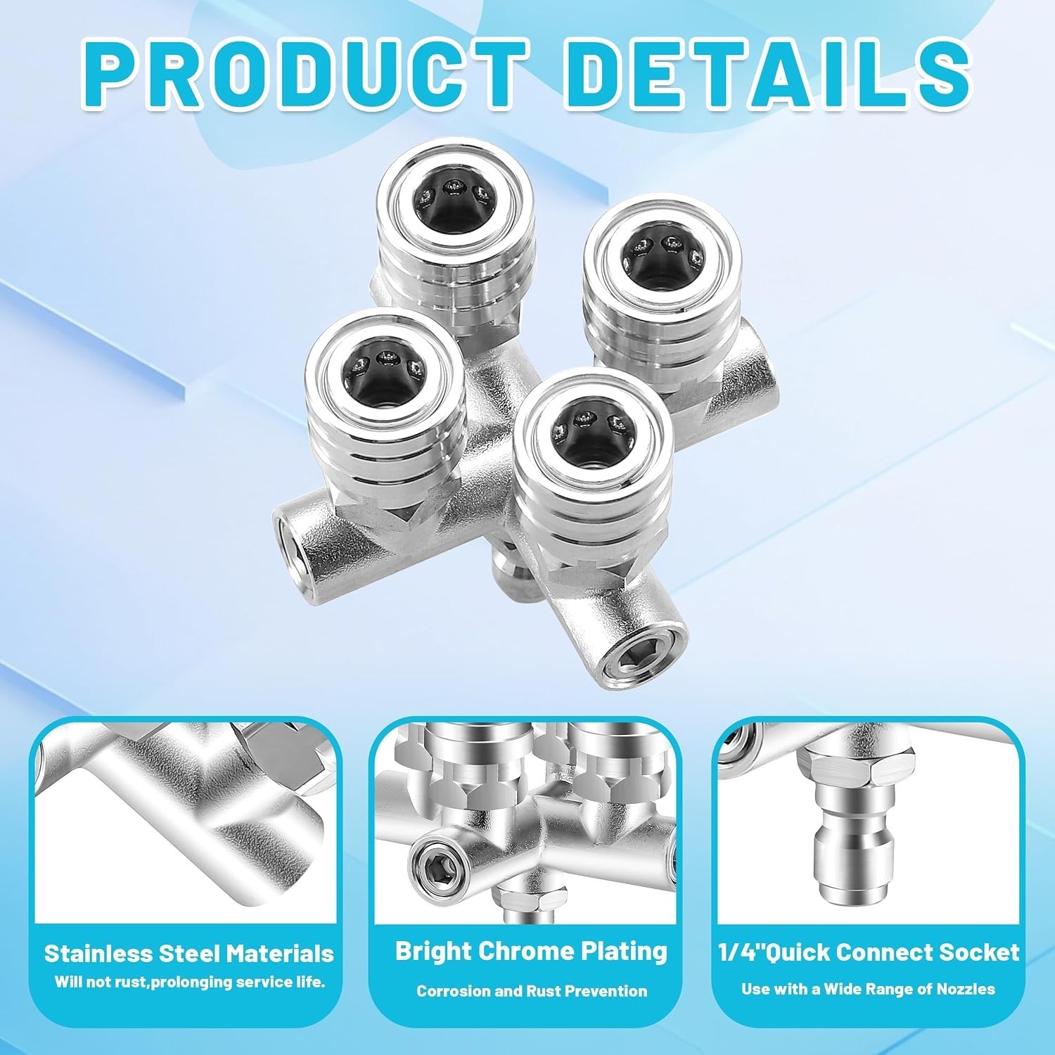 Quadruple Pressure Washer Tips – 4-in-1 Stainless Steel Nozzle Set, 5000 PSI