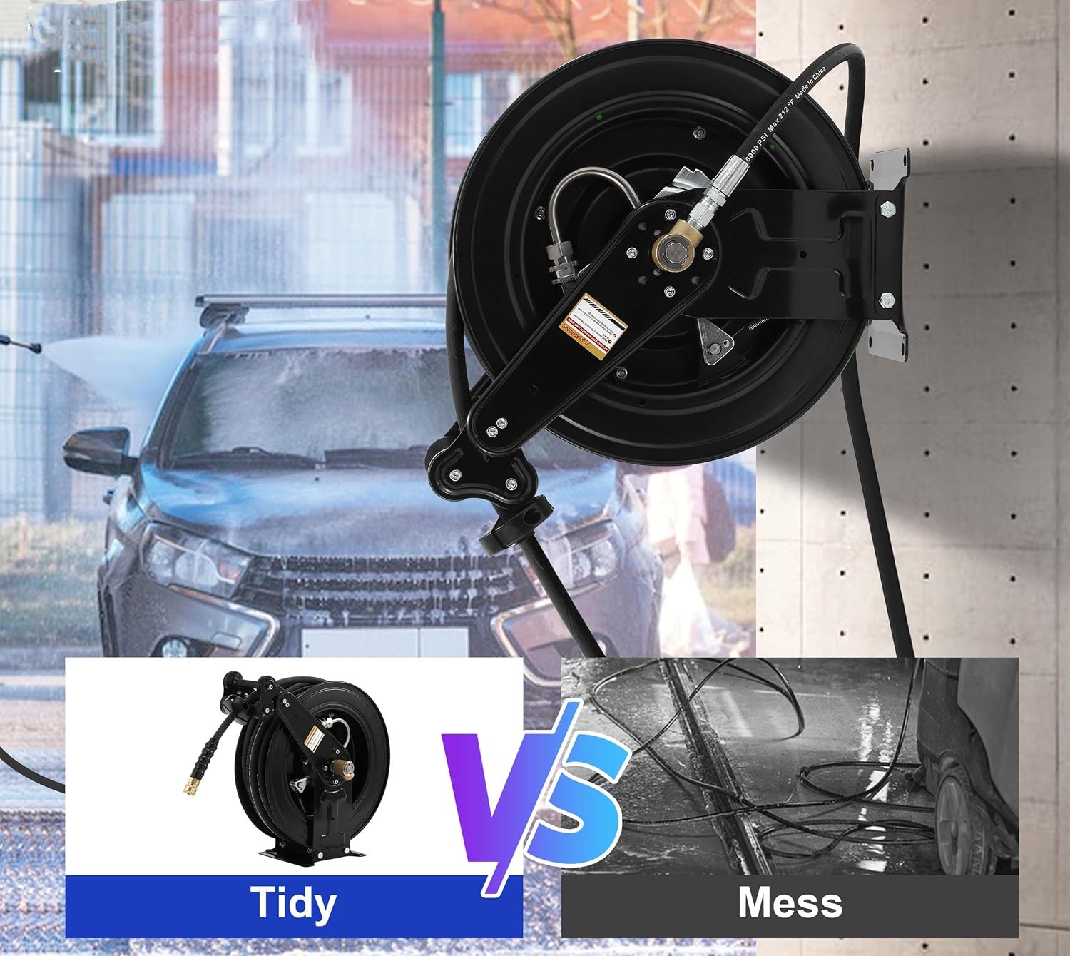 Retractable Pressure Washer Hose Reel Heavy Duty Steel Professional Power Wash